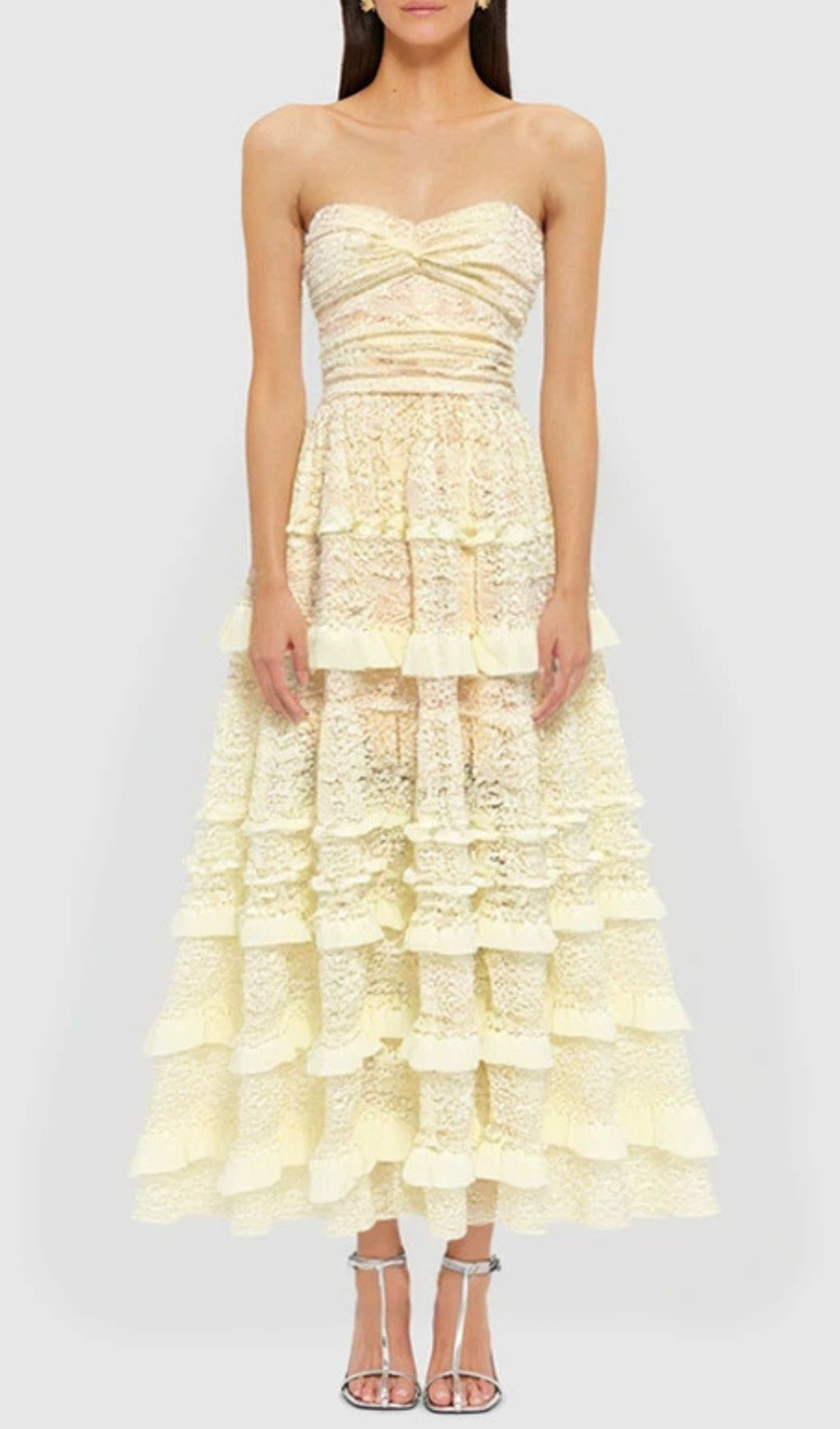 Fashionslee Women Glora Strapless Lace Layered Maxi Dress