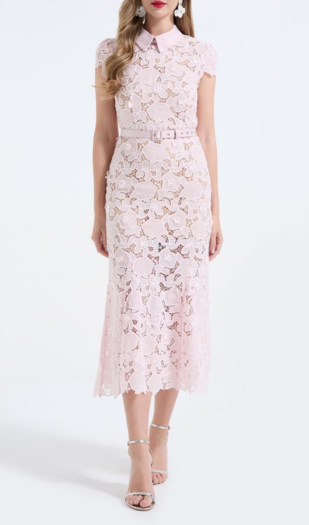 Fashionslee Women Kennita Pink Lace Midi Dress