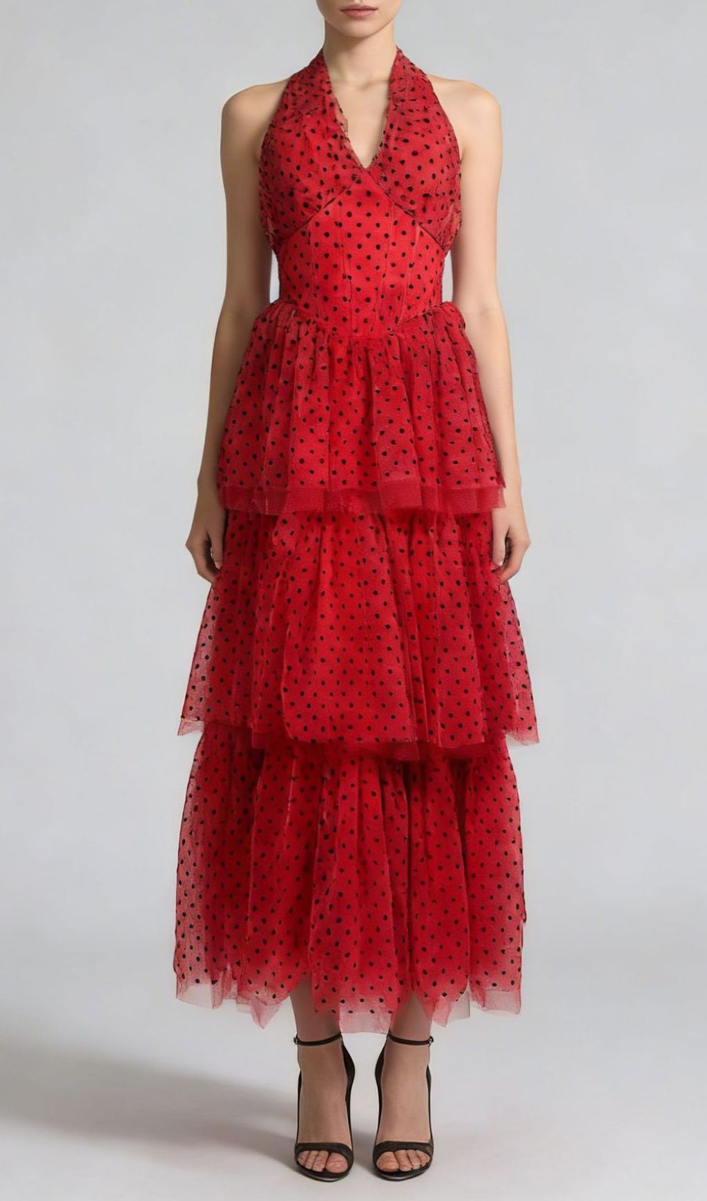 19973dbf391210de97d84b4b5a1db540.jpg Fashionslee Women Janika Dot Halter Layered Maxi Dress