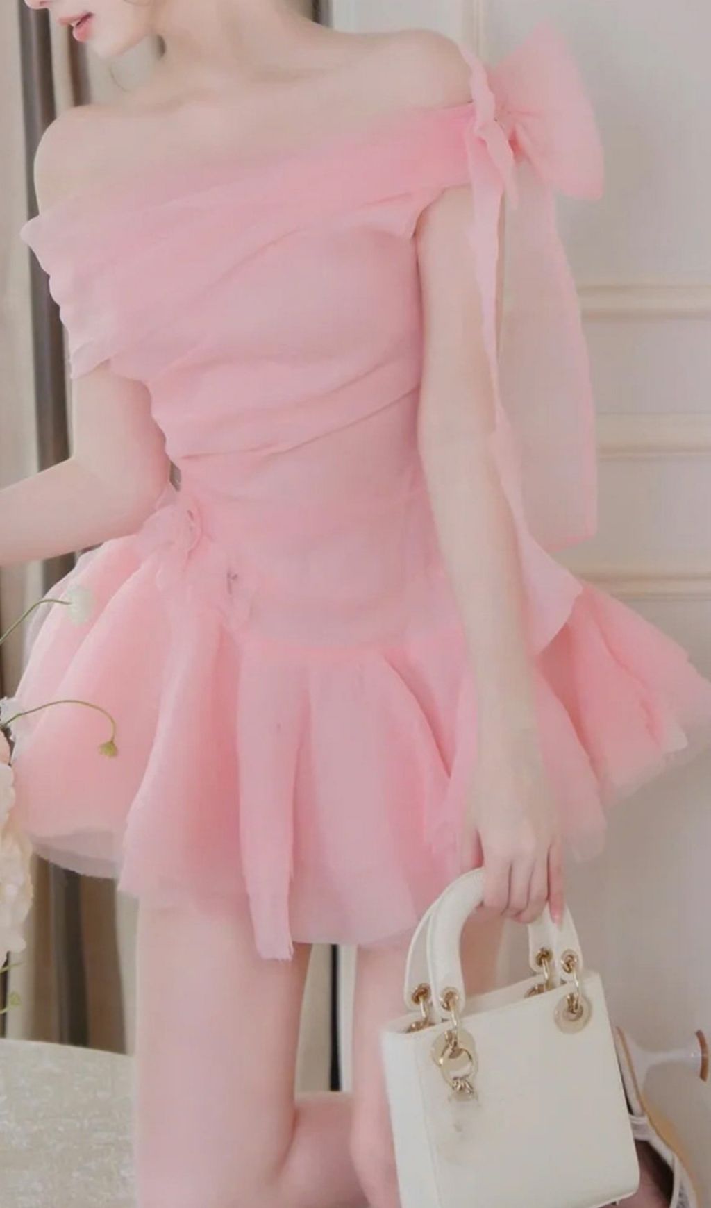 Fashionslee Women Kamella Pink Bow Mini Dress