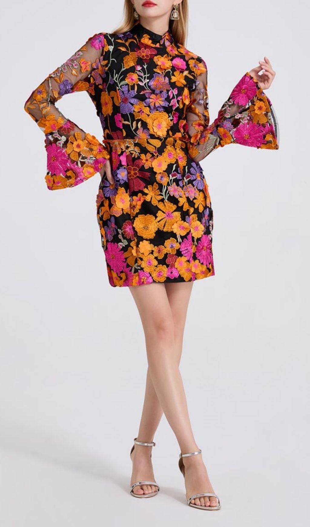 Fashionslee Women Donelle Flower Embroidered Mini Dress