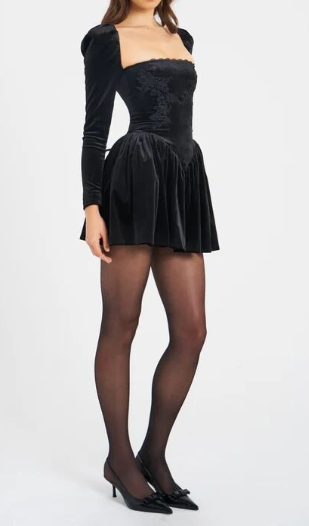 Fashionslee Women Carlyn Black Long Sleeve Velvet Mini Dress