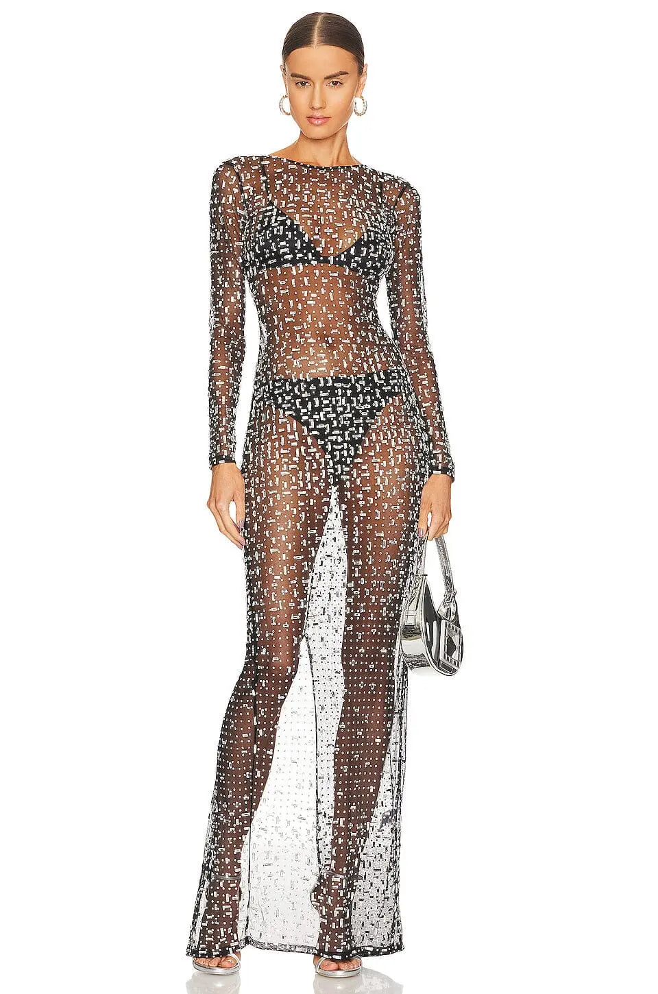 BLACK SEQUIN LACE AESTHETIC DRESS - OWNCI