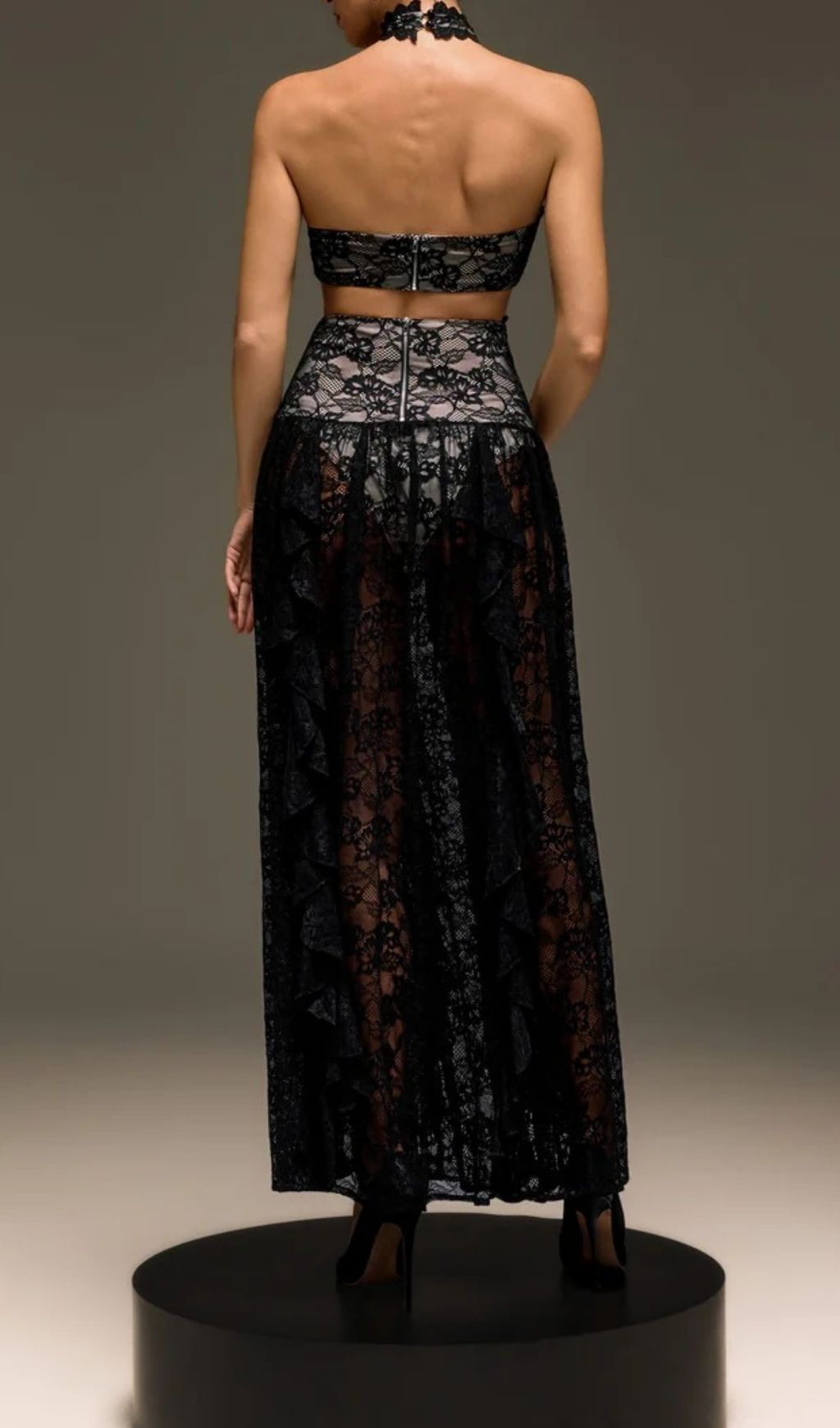Fashionslee Women Gavelyn Halterneck Cutout Lace Maxi Dress In Black