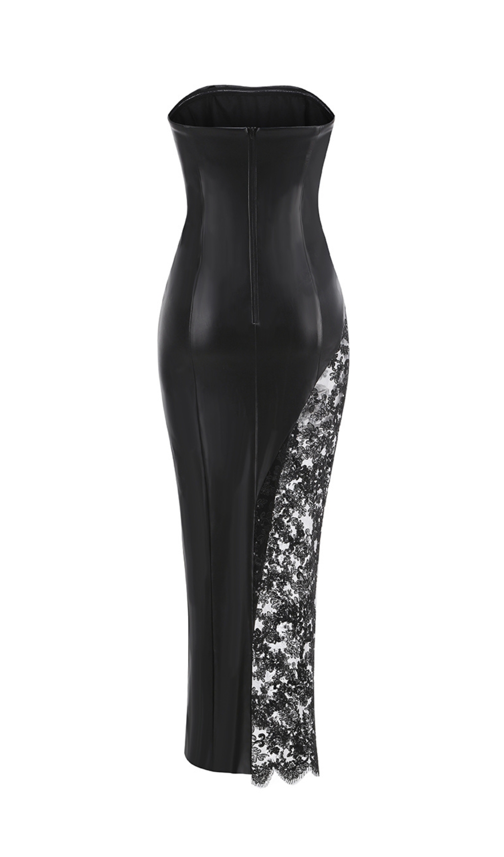 1a43b15bcf7551ba6f5d009629db7c39.jpg Fashionslee Women Caley Black Strapless Leather Lace Maxi Dress