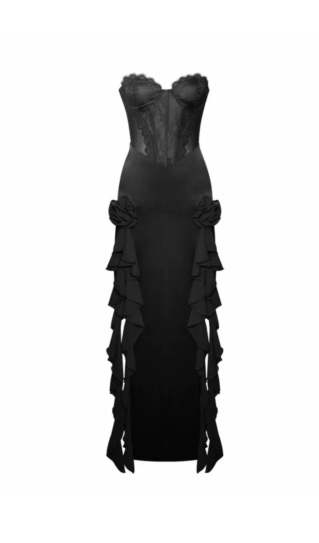 1a574c4e2fb34024184115b82f074d91.png Fashionslee Women Amélie Black Satin Lace Corset Maxi Dress