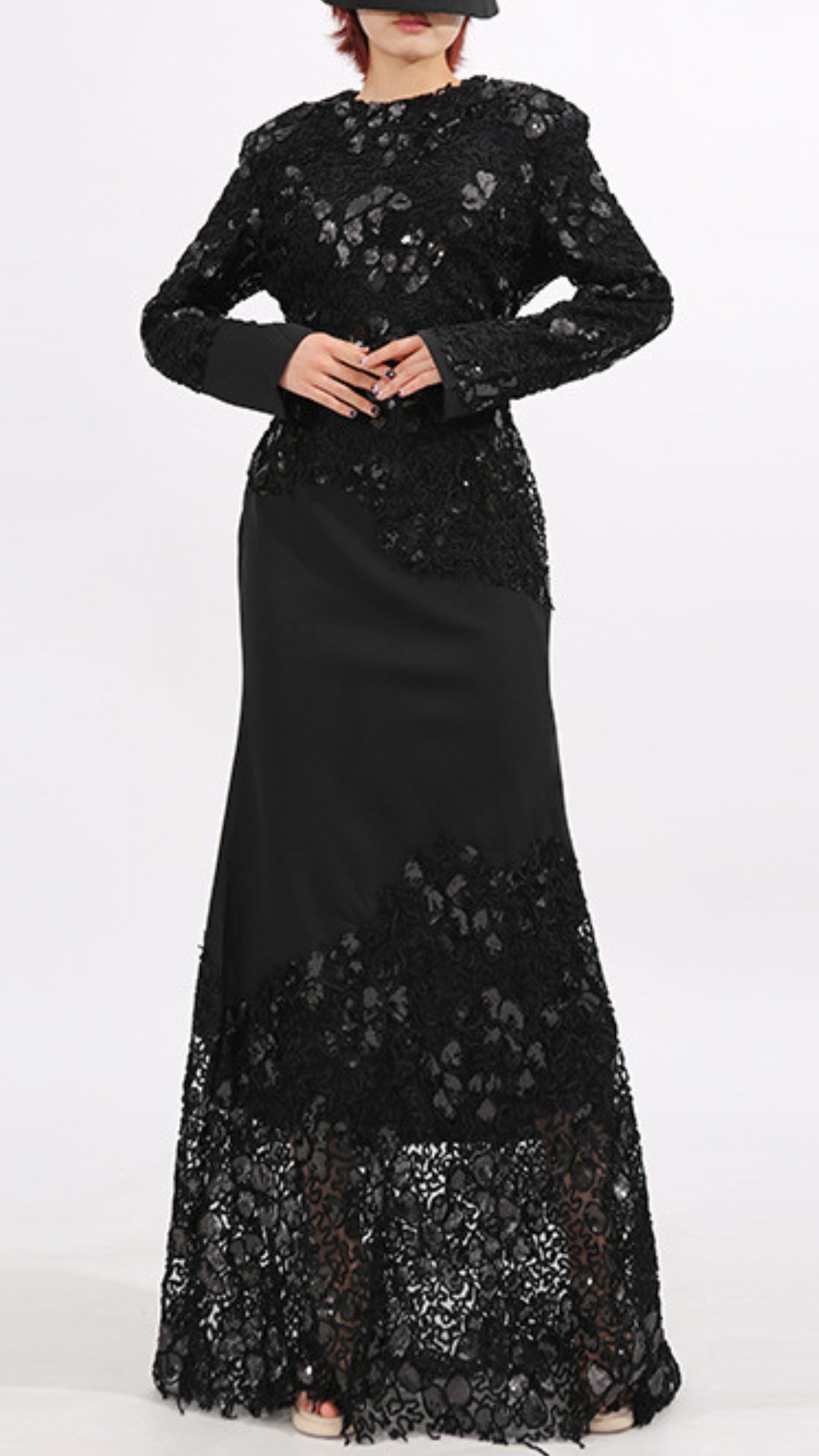 Fashionslee Women Elodie Black Lace Embroidery Long Sleeve Maxi Dress