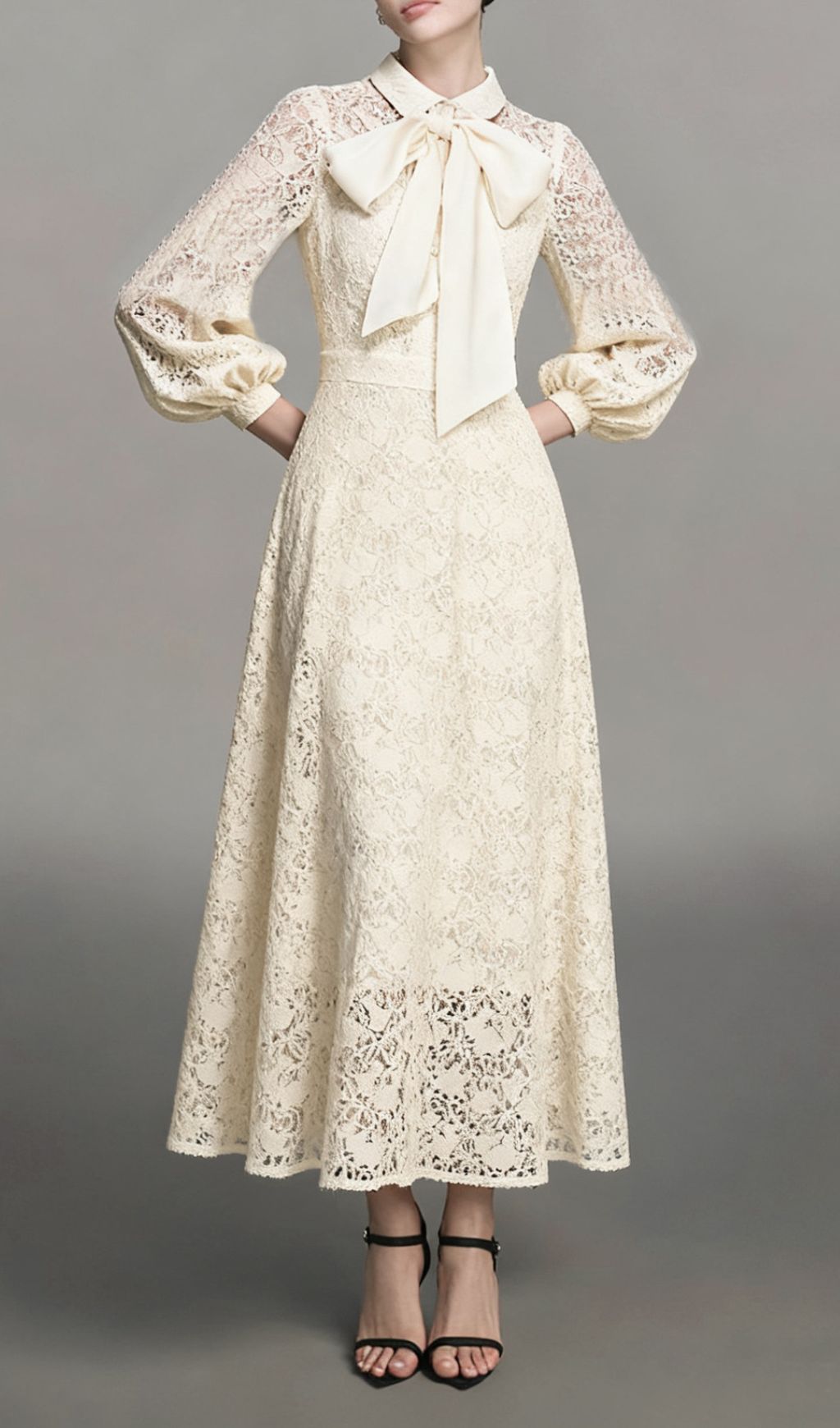 Fashionslee Women Issay Lace Long Sleeve Maxi Dress