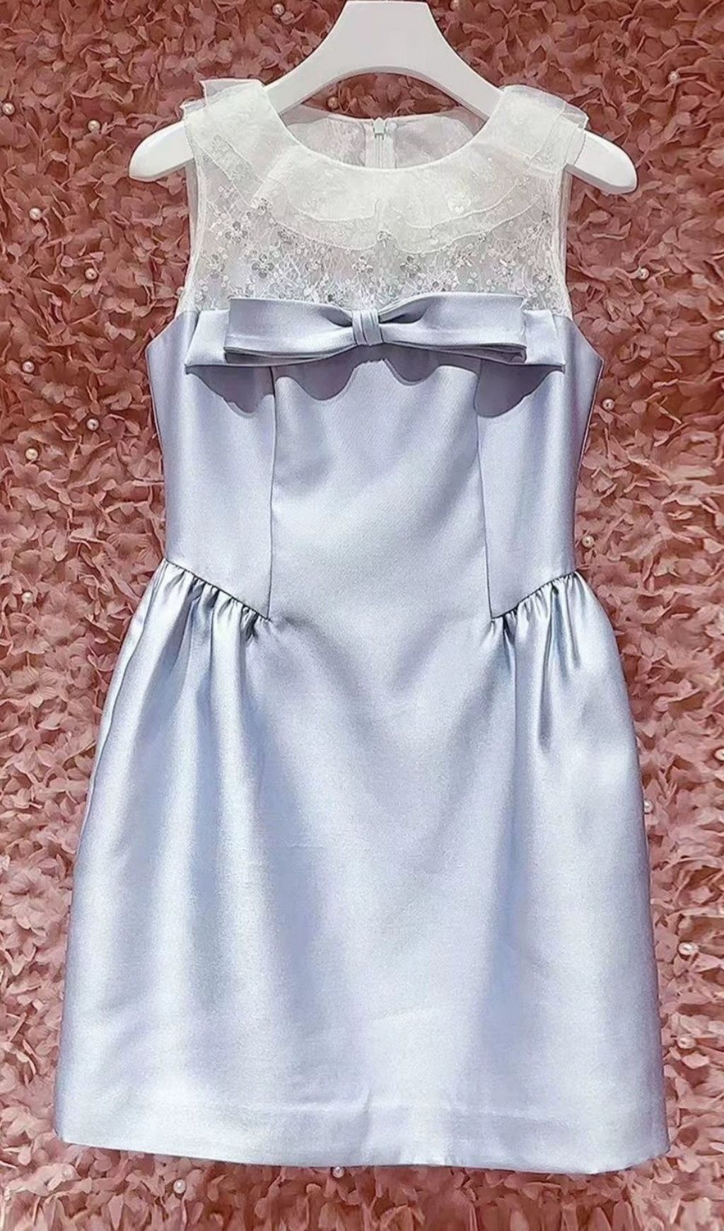 Fashionslee Women Kimiyo Blue Lace Sequin Bow Mini Dress