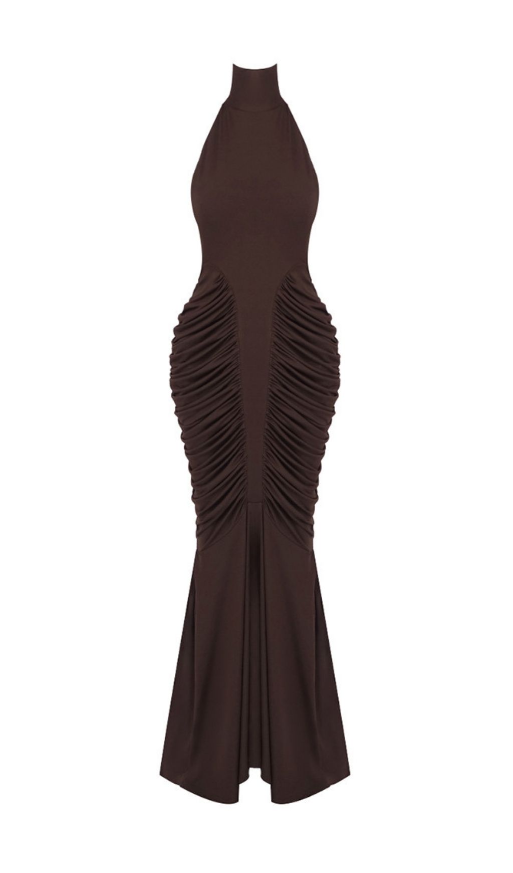Fashionslee Women Kataleya Brown Halter Ruched Maxi Dress