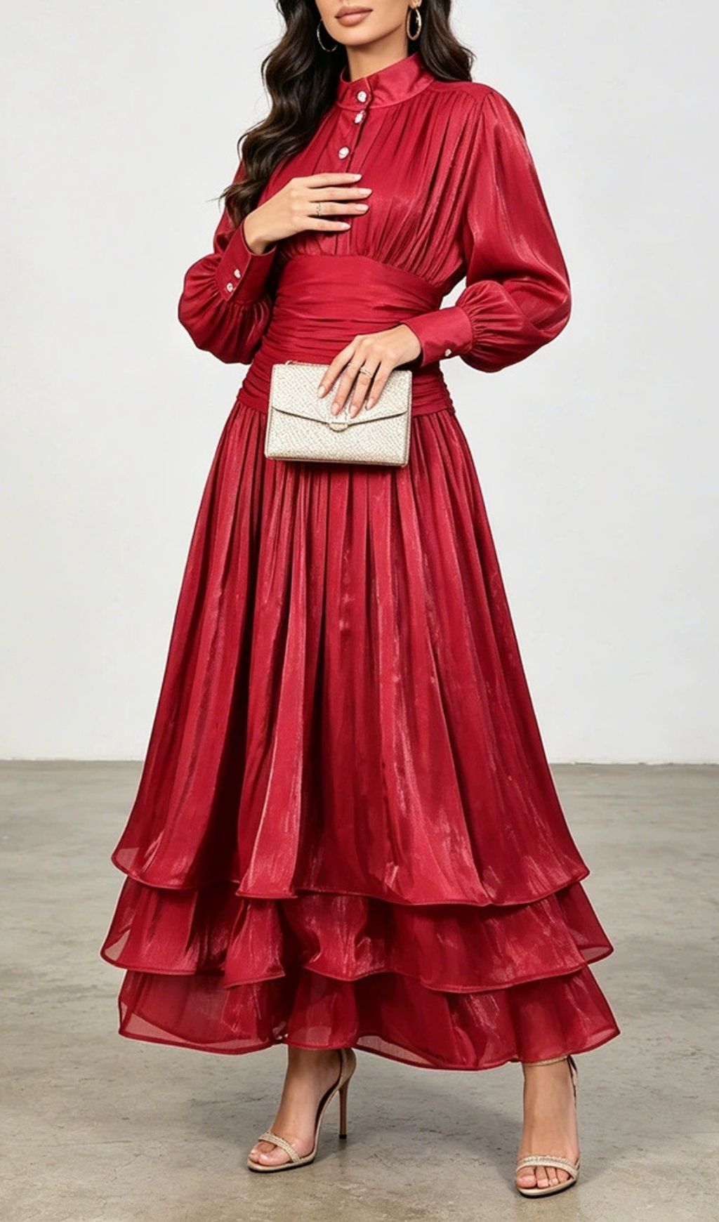 Fashionslee Women Klarika Wine Long Sleeve Maxi Dress