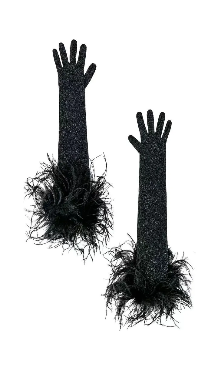 TRENDING BLACK LACE FEATHER GLOVES