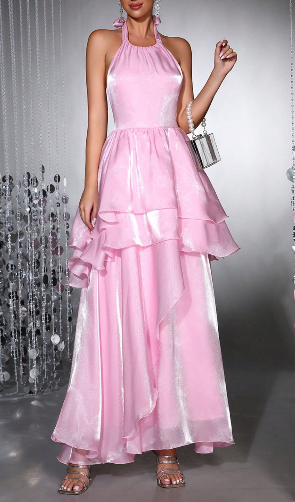 1b5b33f9a3595a66f4ed9a3820650b85.jpg Fashionslee Women Haloke Pink Halter Maxi Dress
