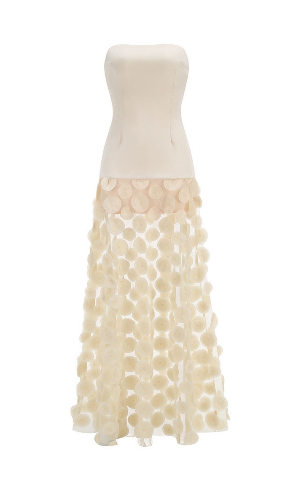 Fashionslee Women Keala Apricot Strapless Mesh Maxi Dress