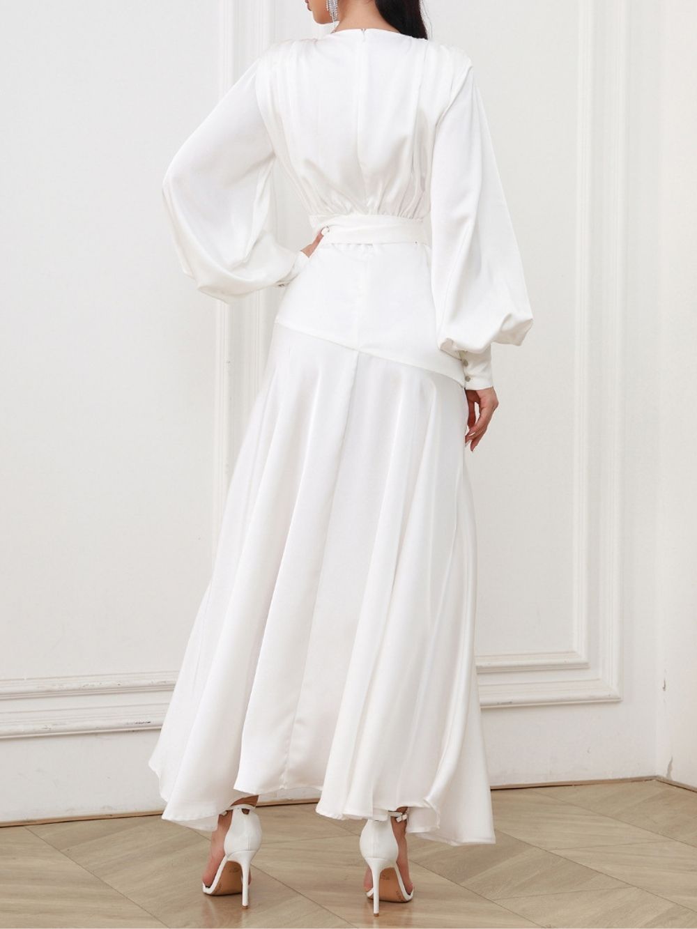 TRENDING WHITE LANTERN A-LINE DRESS - OWNCI