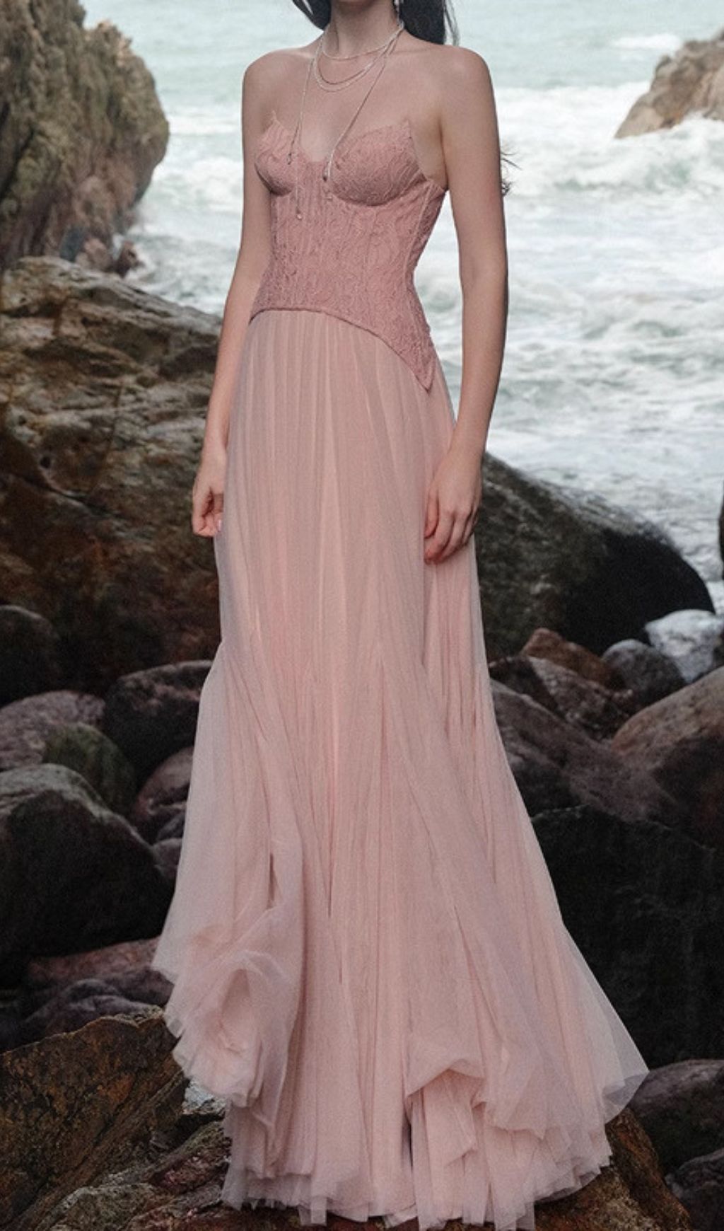 1bbc3287be7d69be5d5ac77ac39eac9c.jpg Fashionslee Women Finja Pink Strapless Corset Mesh Maxi Dress