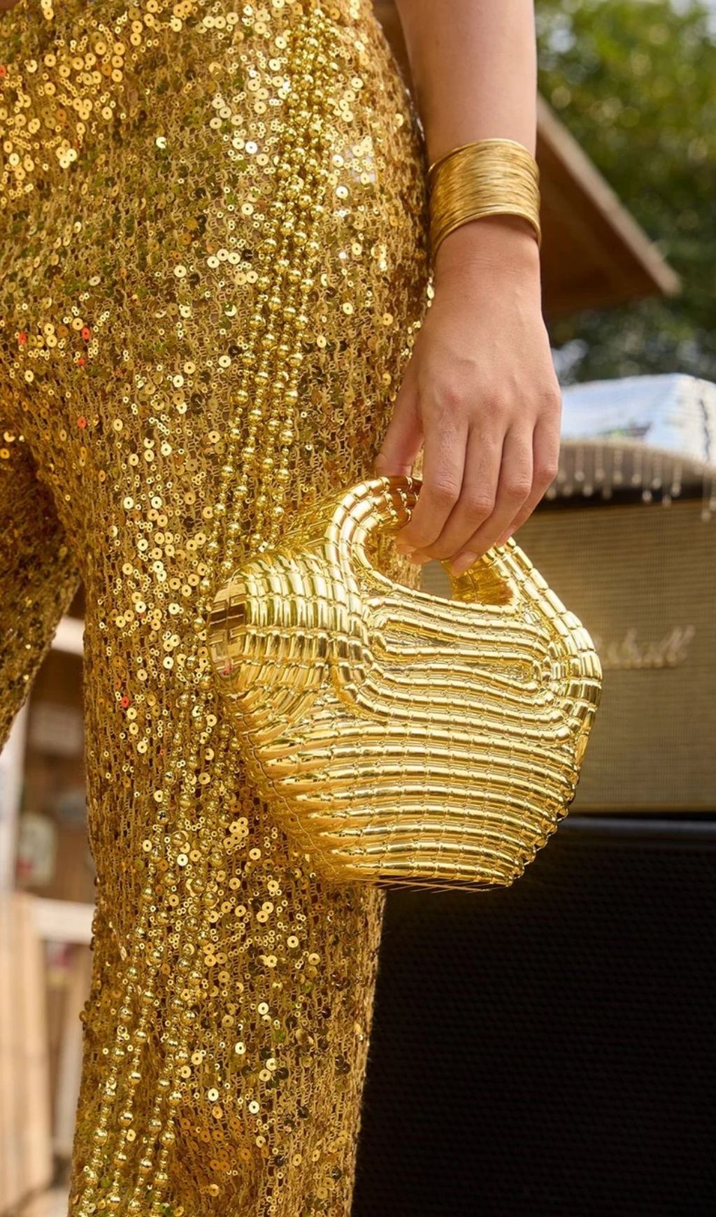 1bd78f01b0a12d5546b5236d58061a41.jpg Fashionslee Women Raxelyn Gold Sculpted Grid Bag
