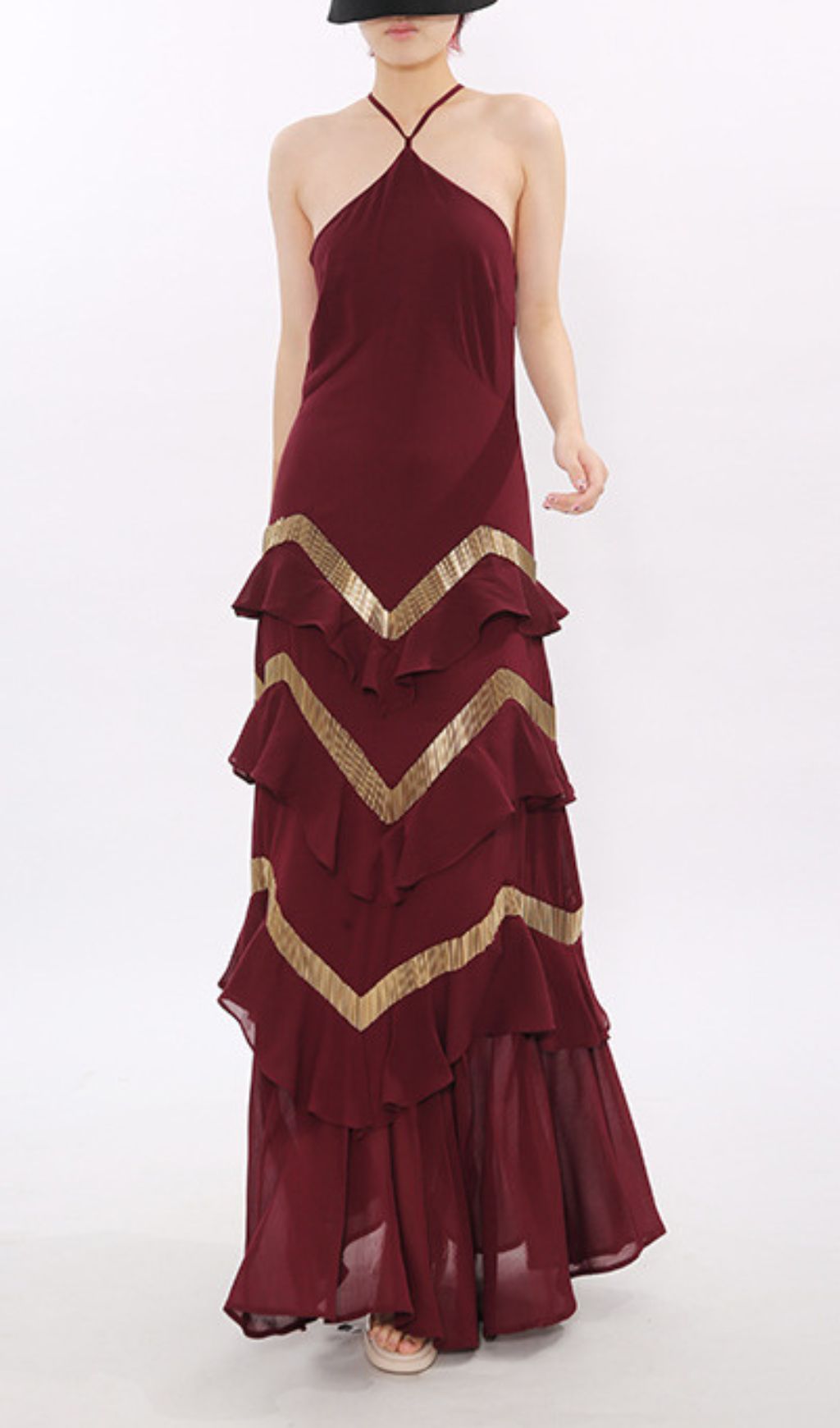 Fashionslee Women Jia Wine Layered Maxi Dress