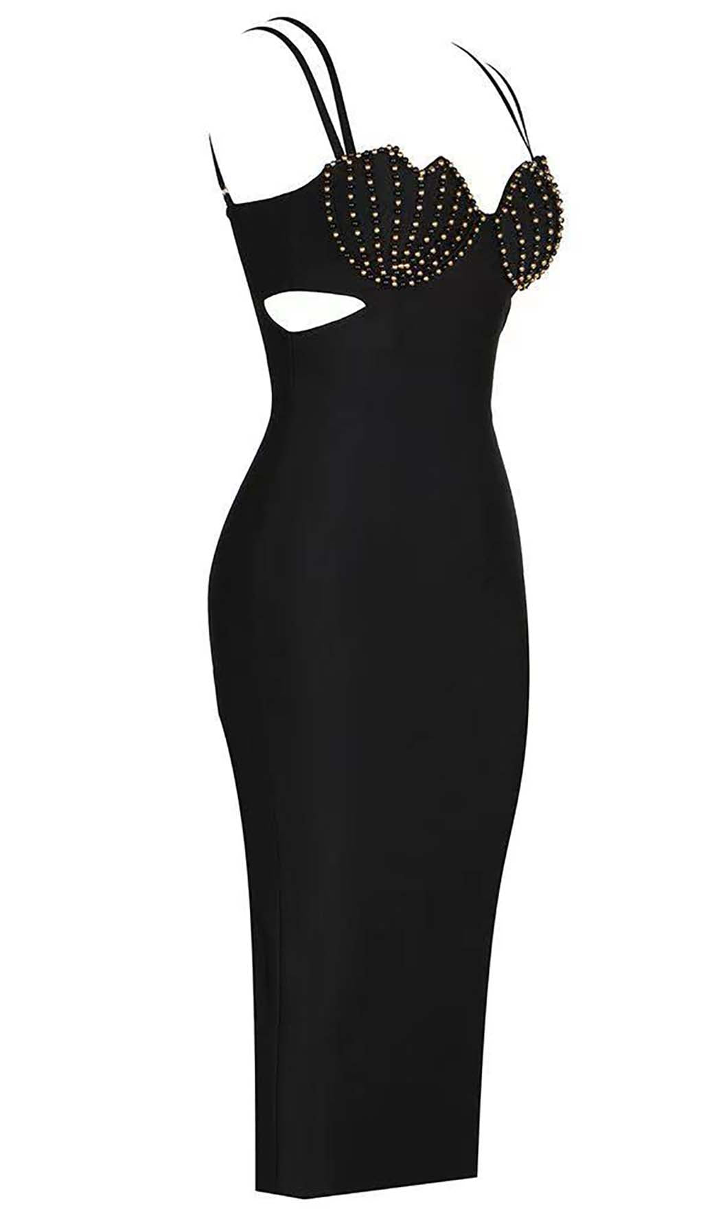 1c057434df7b6fb89c6a5a0312ab9816.jpeg Fashionslee Women Shell Strap Beading Midi Dress In Black