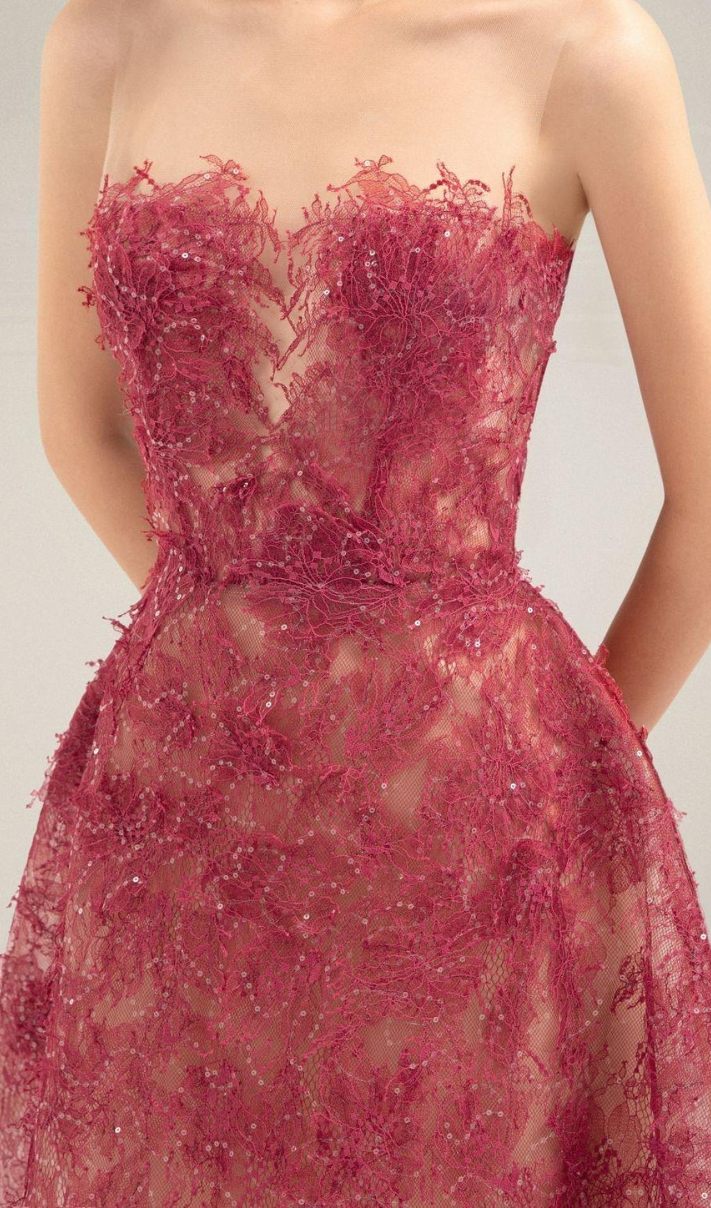 Fashionslee Women Allyson Rose Red Floral Lace Embroider Midi Dress