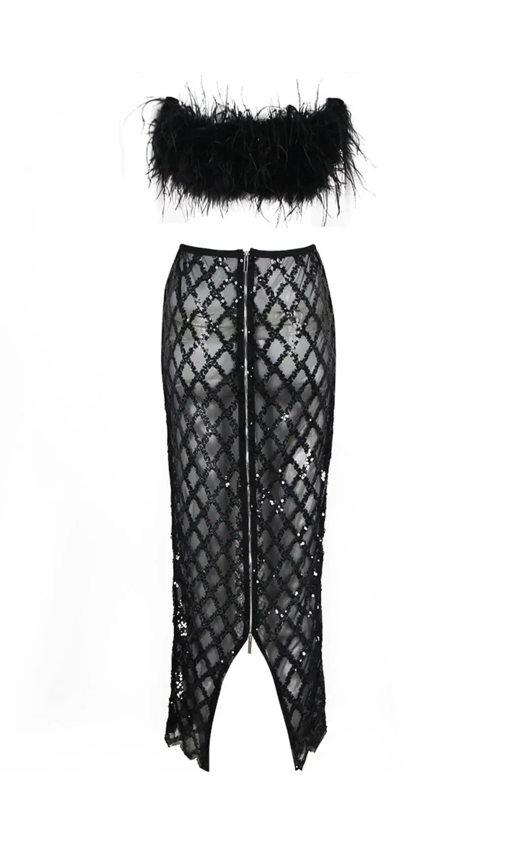 1c28a07947f66ddde9d9b31afeec7cf6.jpeg Fashionslee Women Feather Sequin Two Piece Set In Black