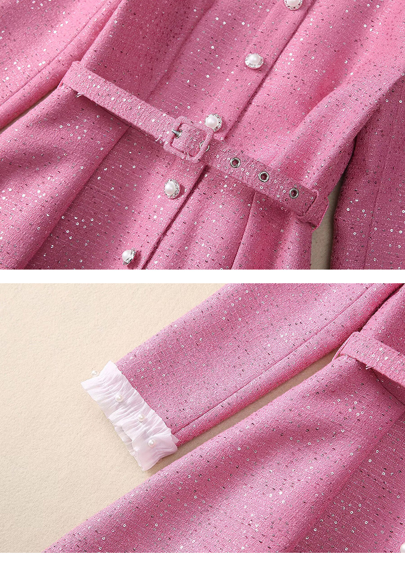 Fashionslee Women Hong Pink Long Sleeve Midi Dress