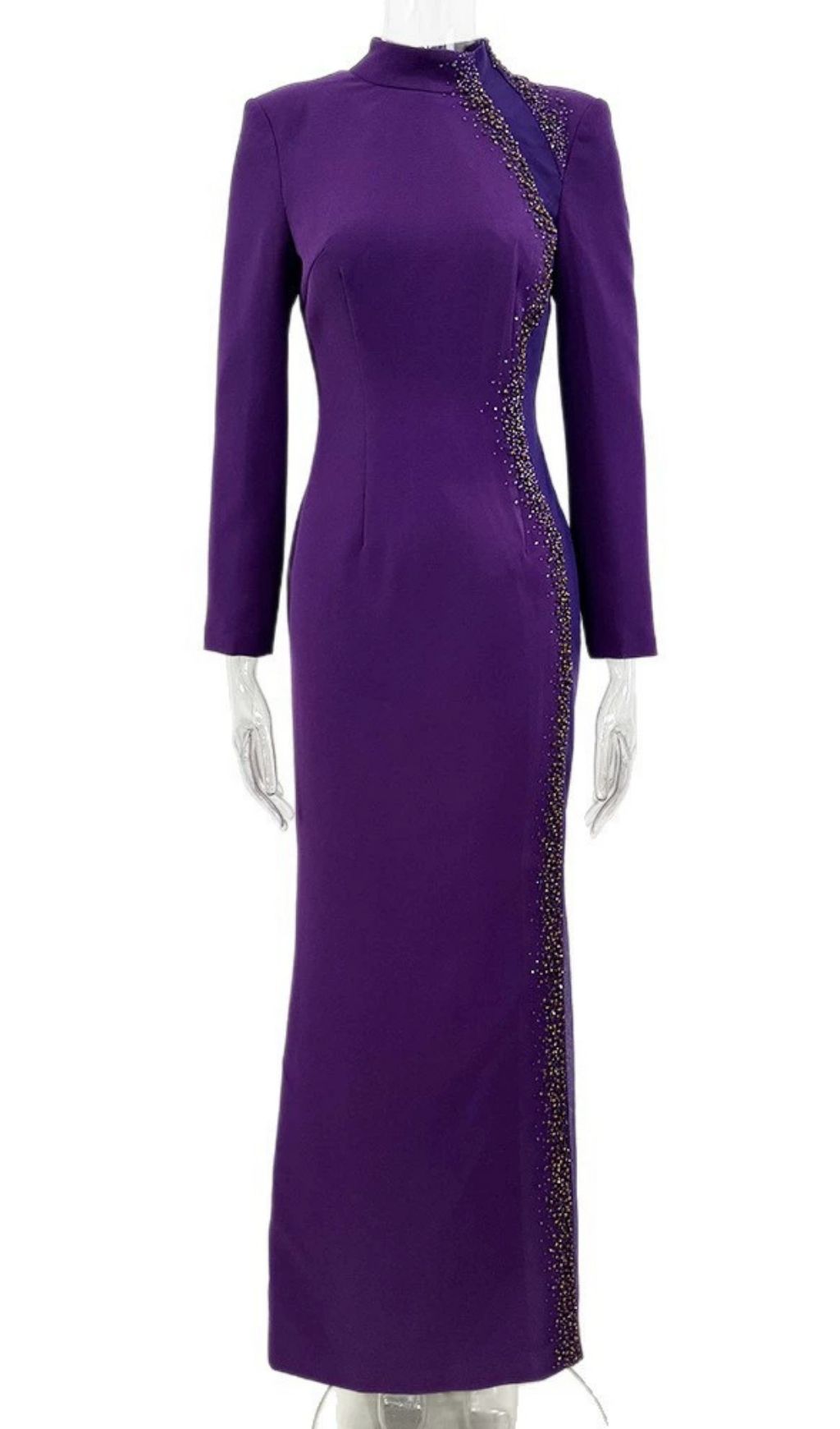 Fashionslee Women Kyanna Purple Embellished Long Sleeve Maxi Dress