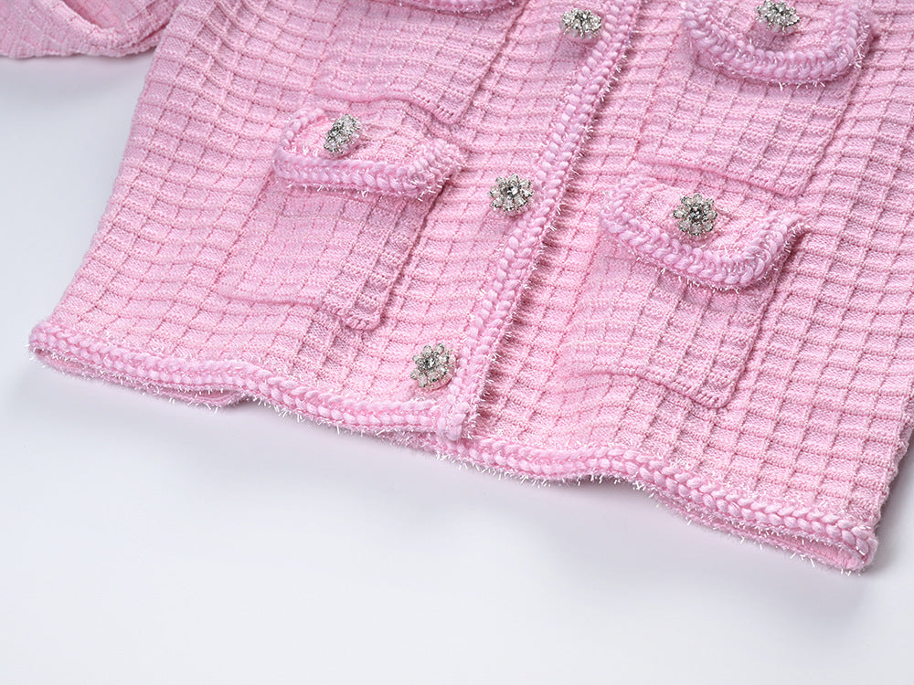 Fashionslee Women Arwen Pink Sequin Textured Knit Suit