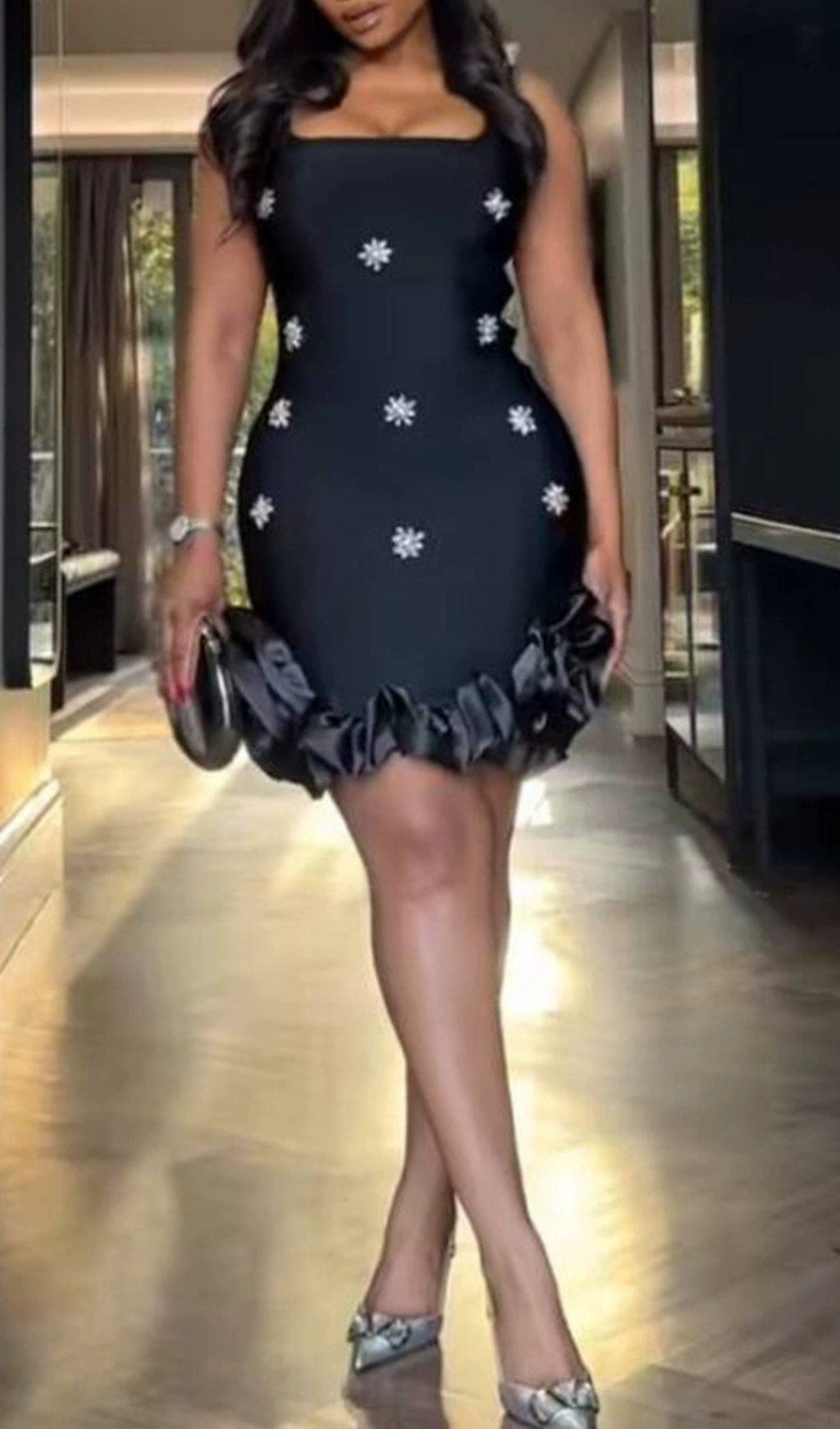 Fashionslee Women Gavan Flower Diamante Bandage Mini Dress