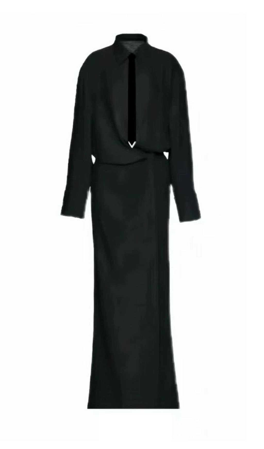 Fashionslee Women Haimi Black Long Sleeve Maxi Dress With Tie
