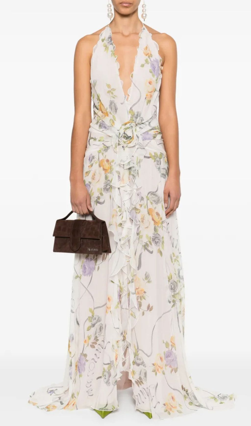 Fashionslee Women Florine Floral Halter Ruffle Maxi Dress