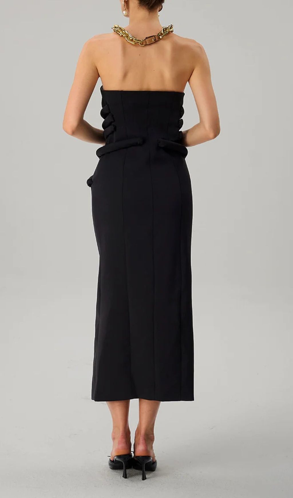 Fashionslee Women Faridun Strapless Button Midi Dress