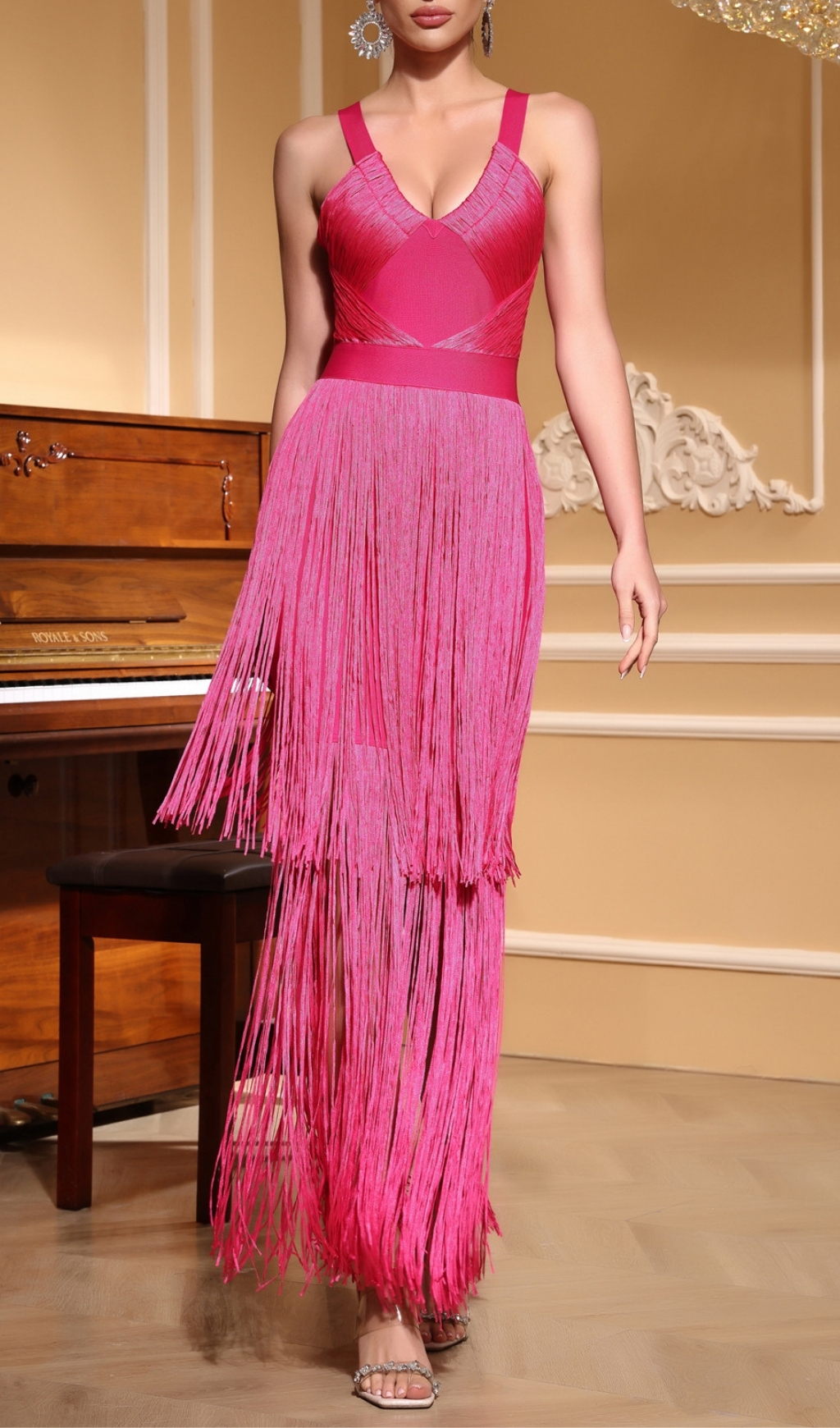 Fashionslee Women Eliora Pink Tassel Bandage Maxi Dress