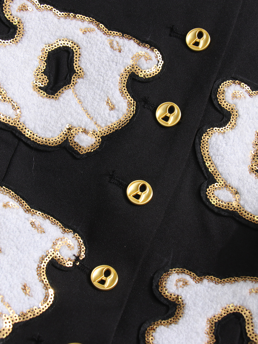 1cfab58f59cbde9c9d86a14ba705cac8.jpg Fashionslee Women Guto Black Round-neck Patchwork Button Jacket