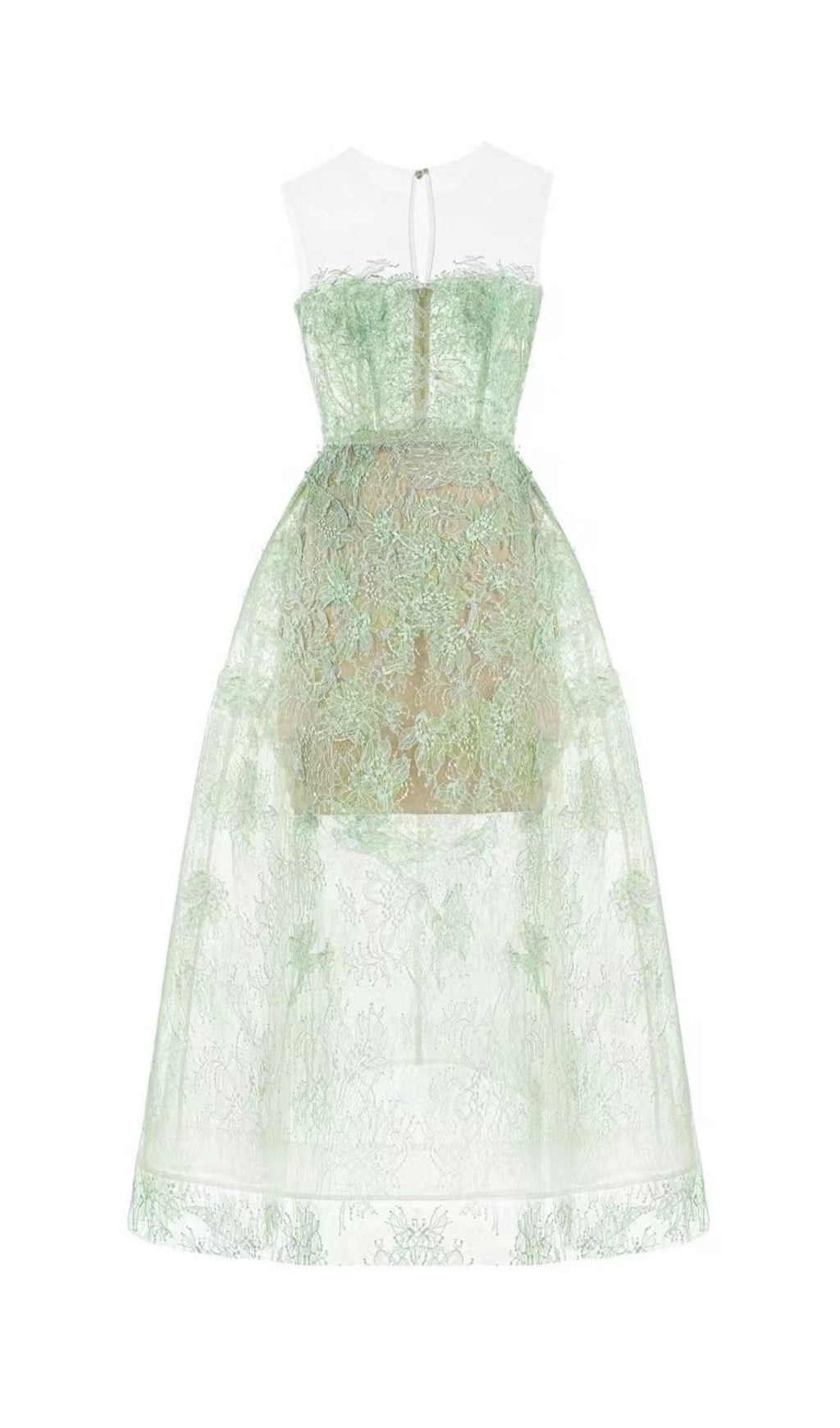 Fashionslee Women Allyson Green Floral Lace Embroider Midi Dress