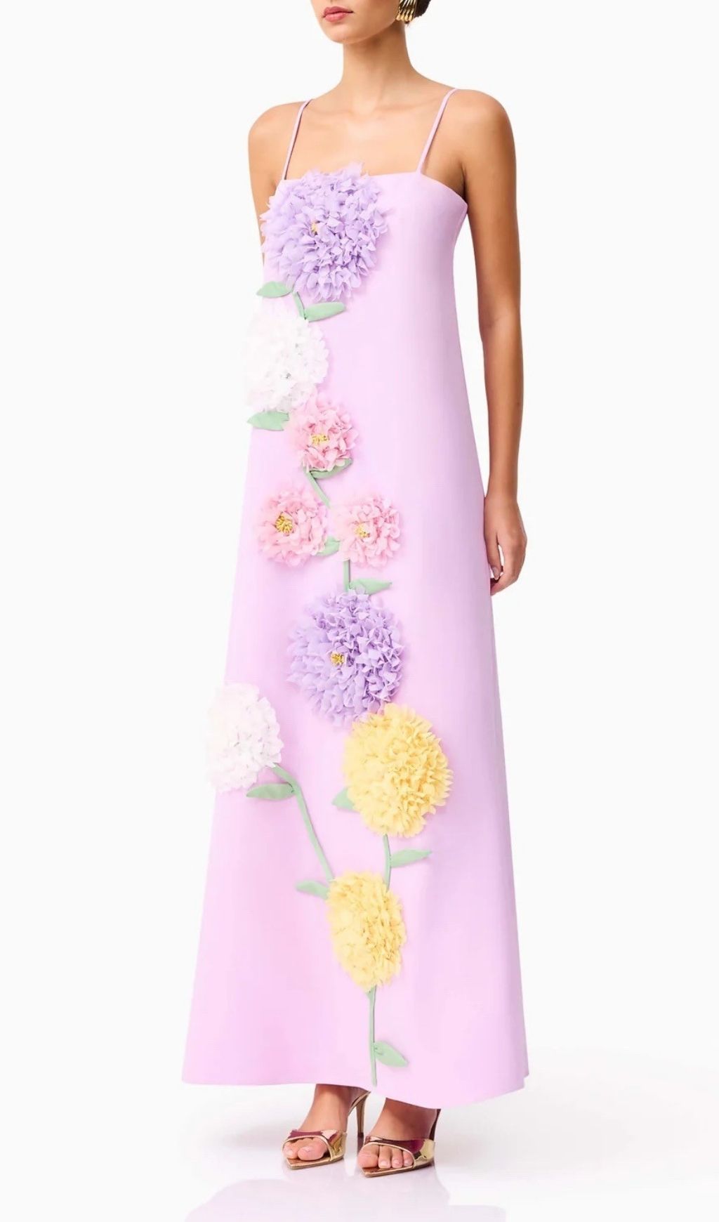Fashionslee Women Erica Purple Strappy Flower Embellished Maxi Dress