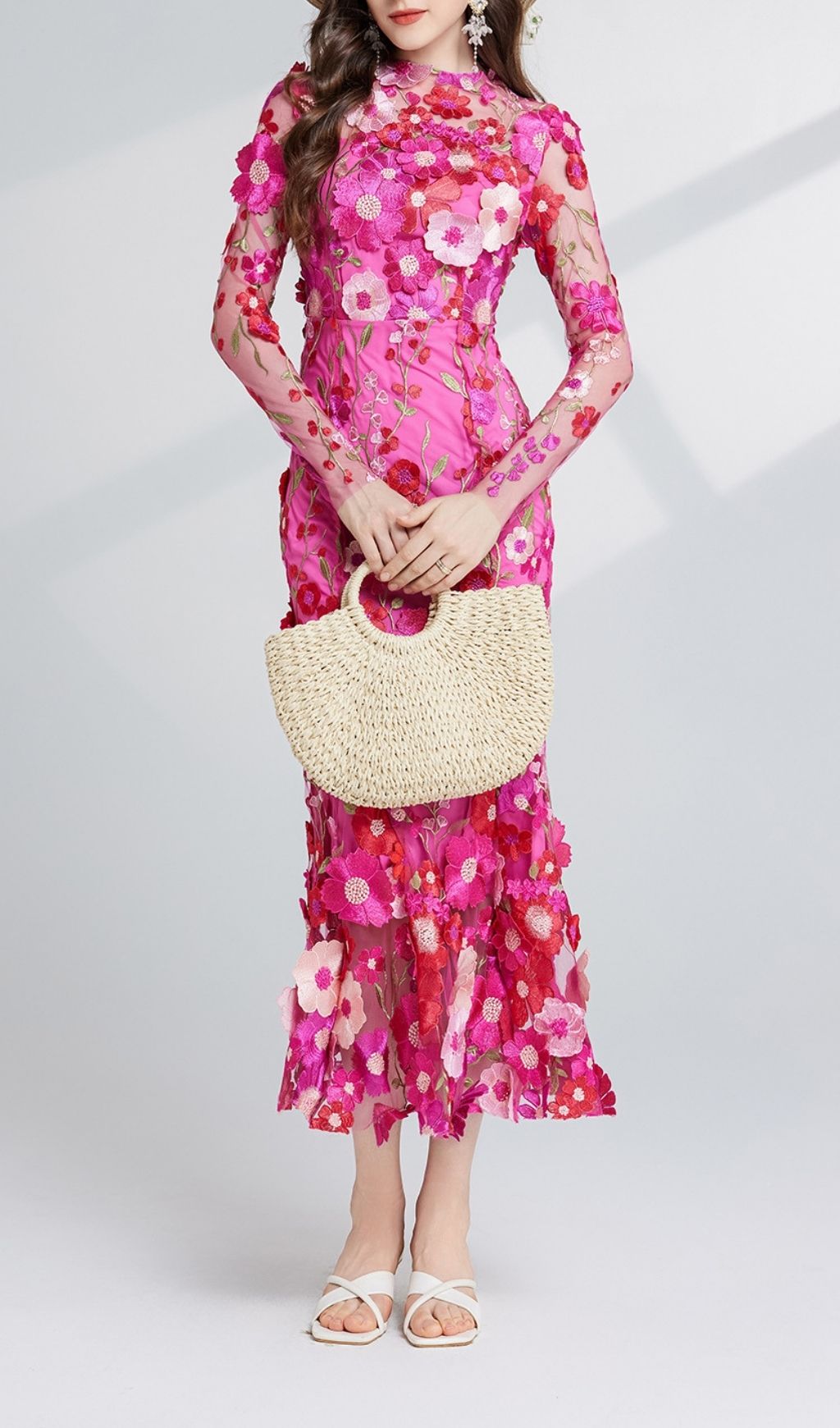 1d1a26d2eac69cfdee9979f55e5a6a43.jpg Fashionslee Women Carol Rose Red Floral Embroidery Mesh Fishtail Long Sleeve Midi Dress