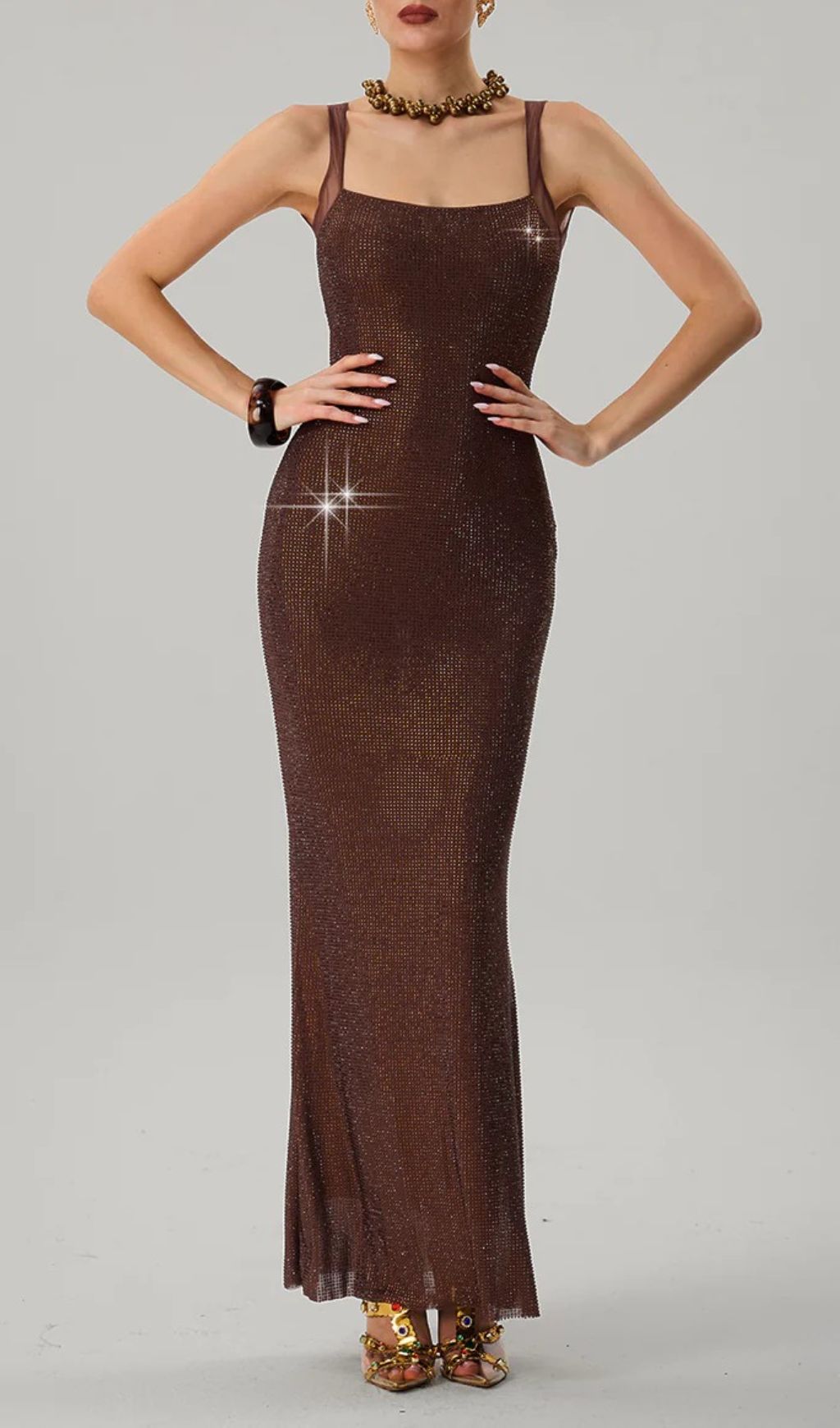 1d2c62331ea0d143532fc250418c4c7d.jpg Fashionslee Women Jouncegrid Backless Rhinestone Maxi Dress In Brown