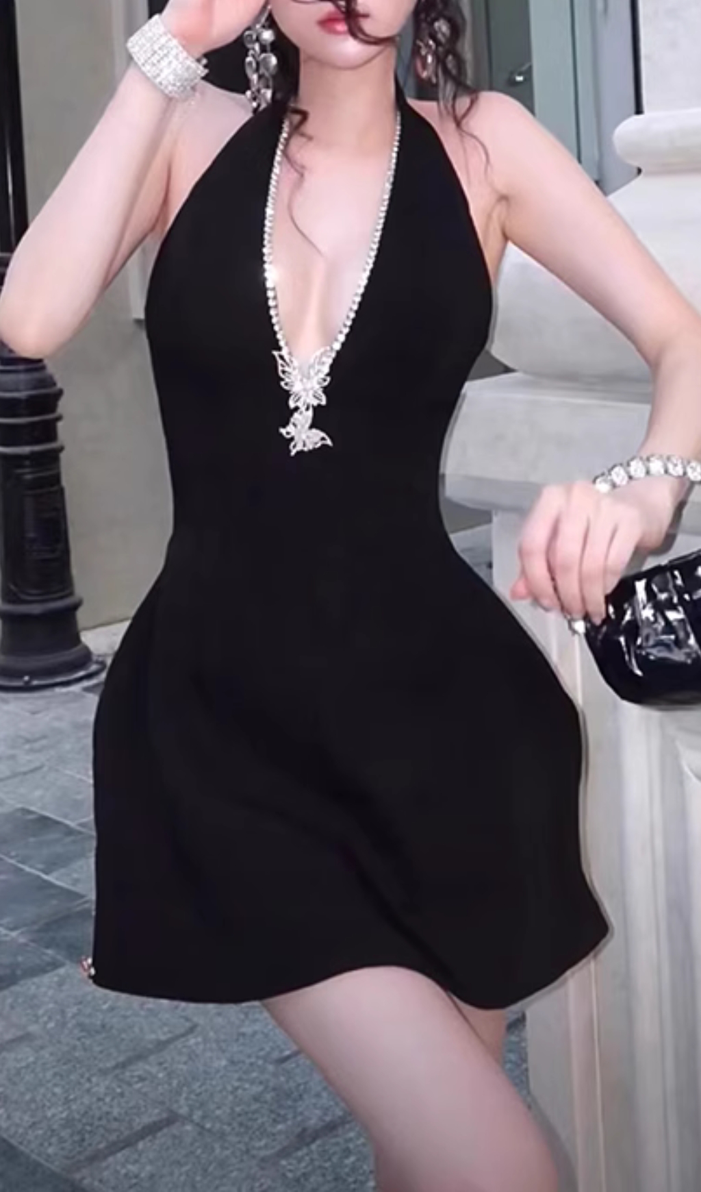 Fashionslee Women Elita Black Halter Butterfly Mini Dress
