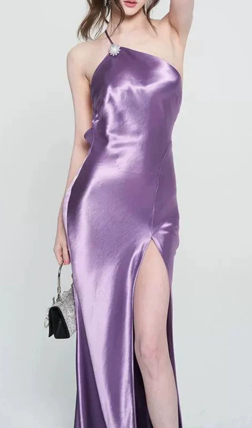 Fashionslee Women Faith Purple Backless Slit Maxi Dress