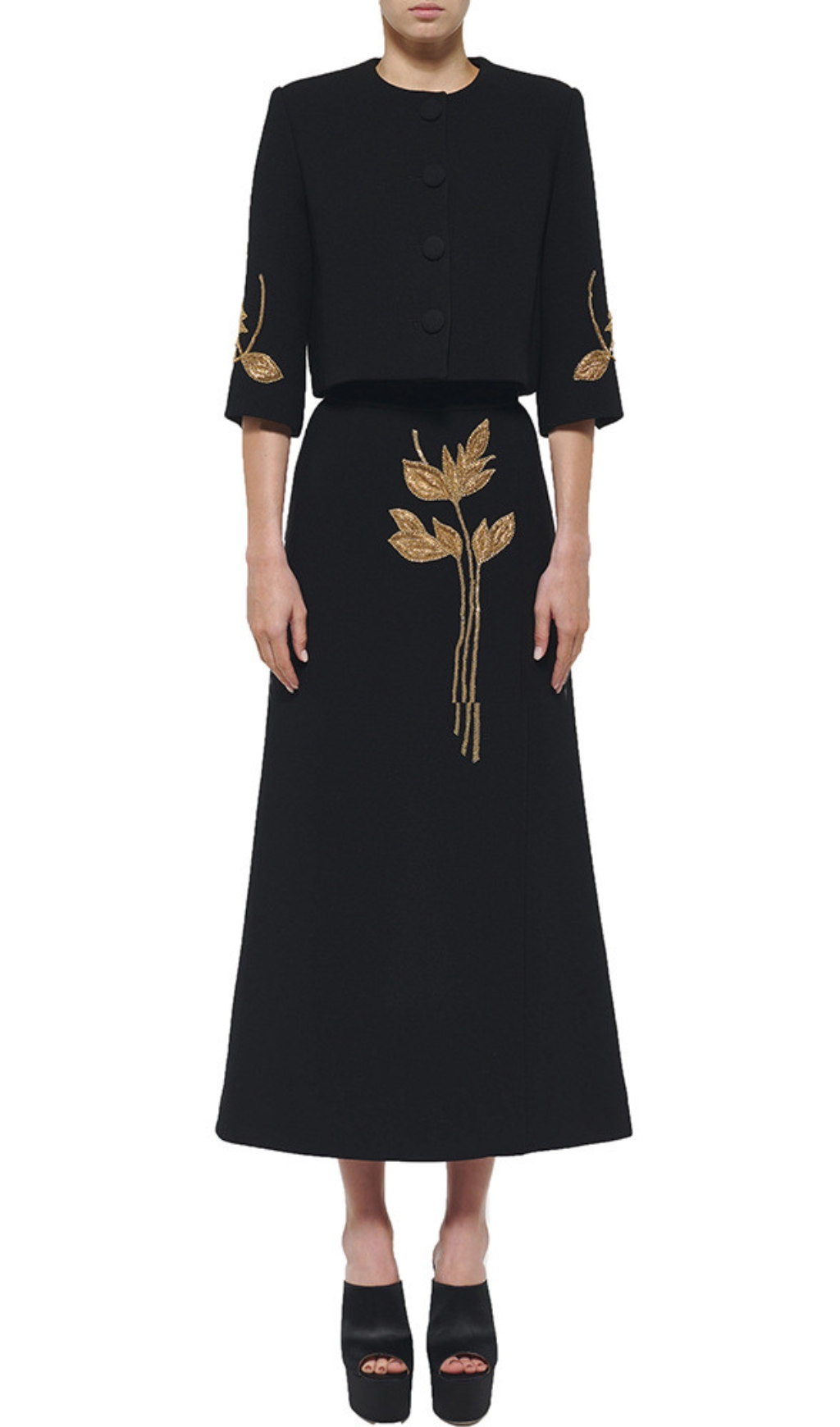 Fashionslee Women Benedita Black Flower Bead Two-Piece Suit