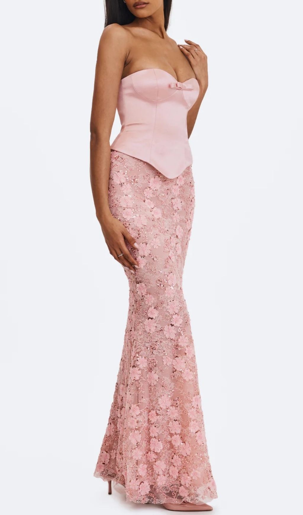 Fashionslee Women Kerith Pink Strapless Flower Maxi Dress