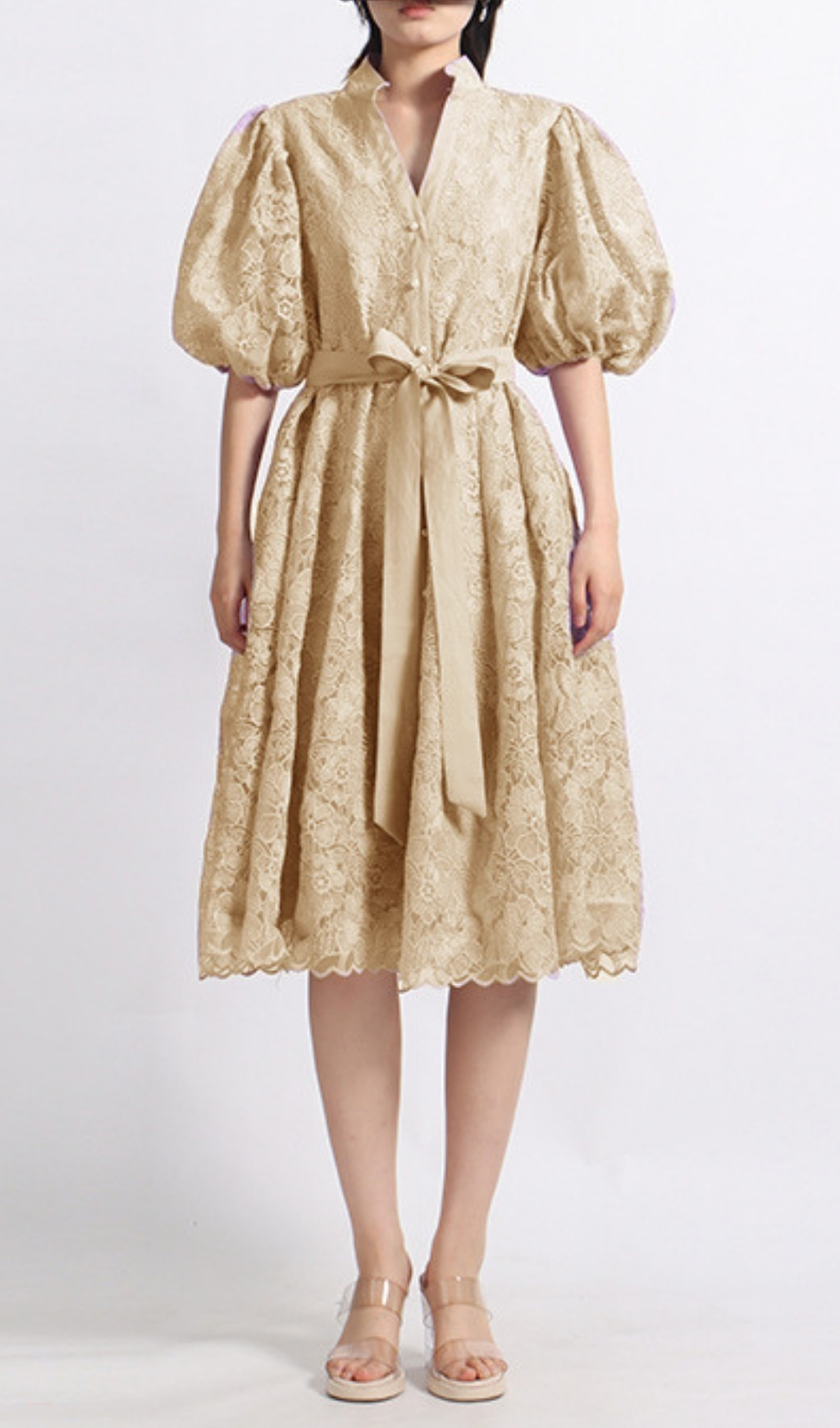 Fashionslee Women Emeril Puff-Sleeve Embroidery Midi Dress
