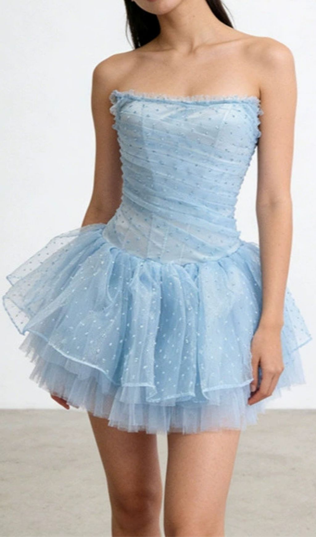 Fashionslee Women Kerra Strapless Mesh Mini Dress