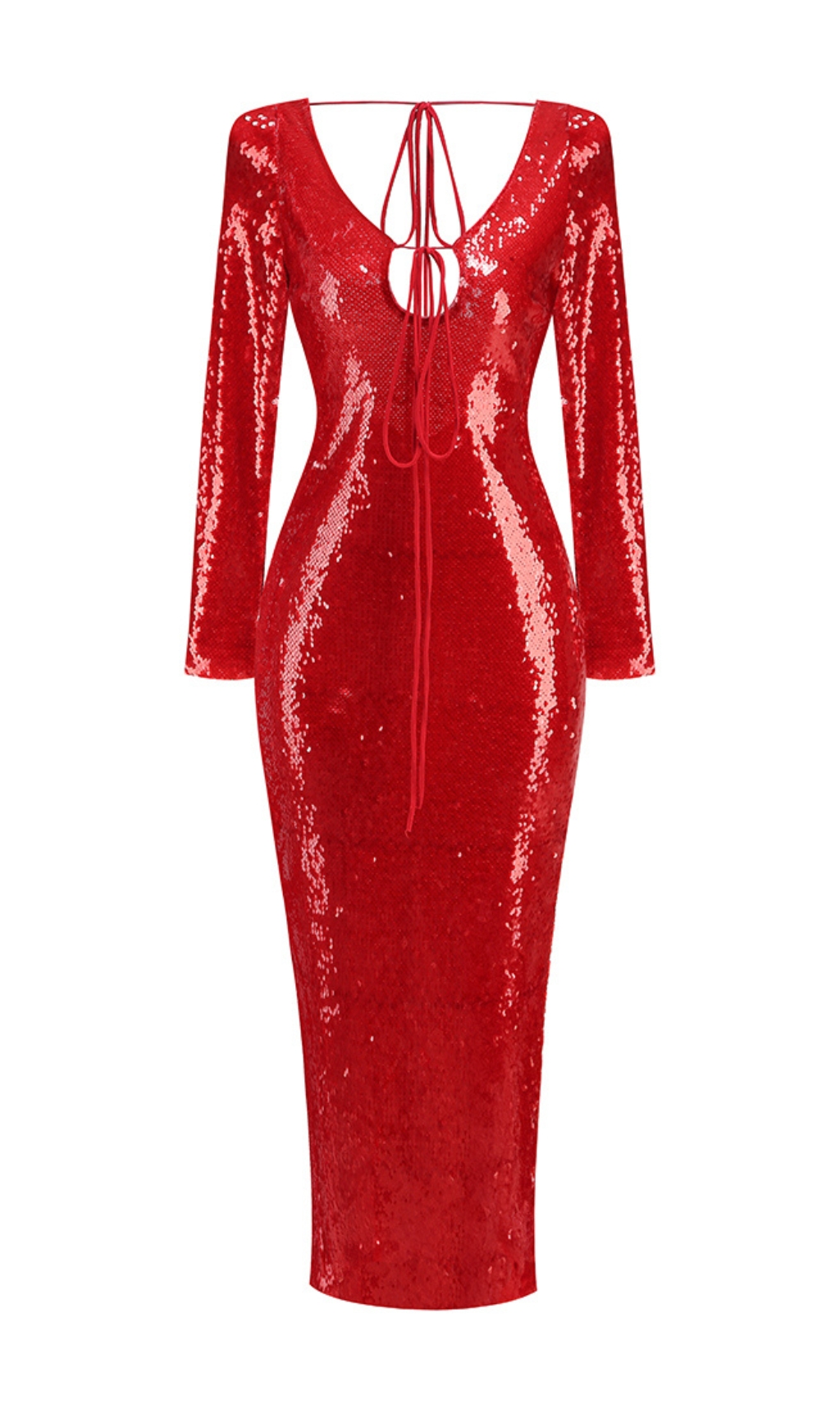 Fashionslee Women Betsy Red Long Sleeve Sequin Midi Dress