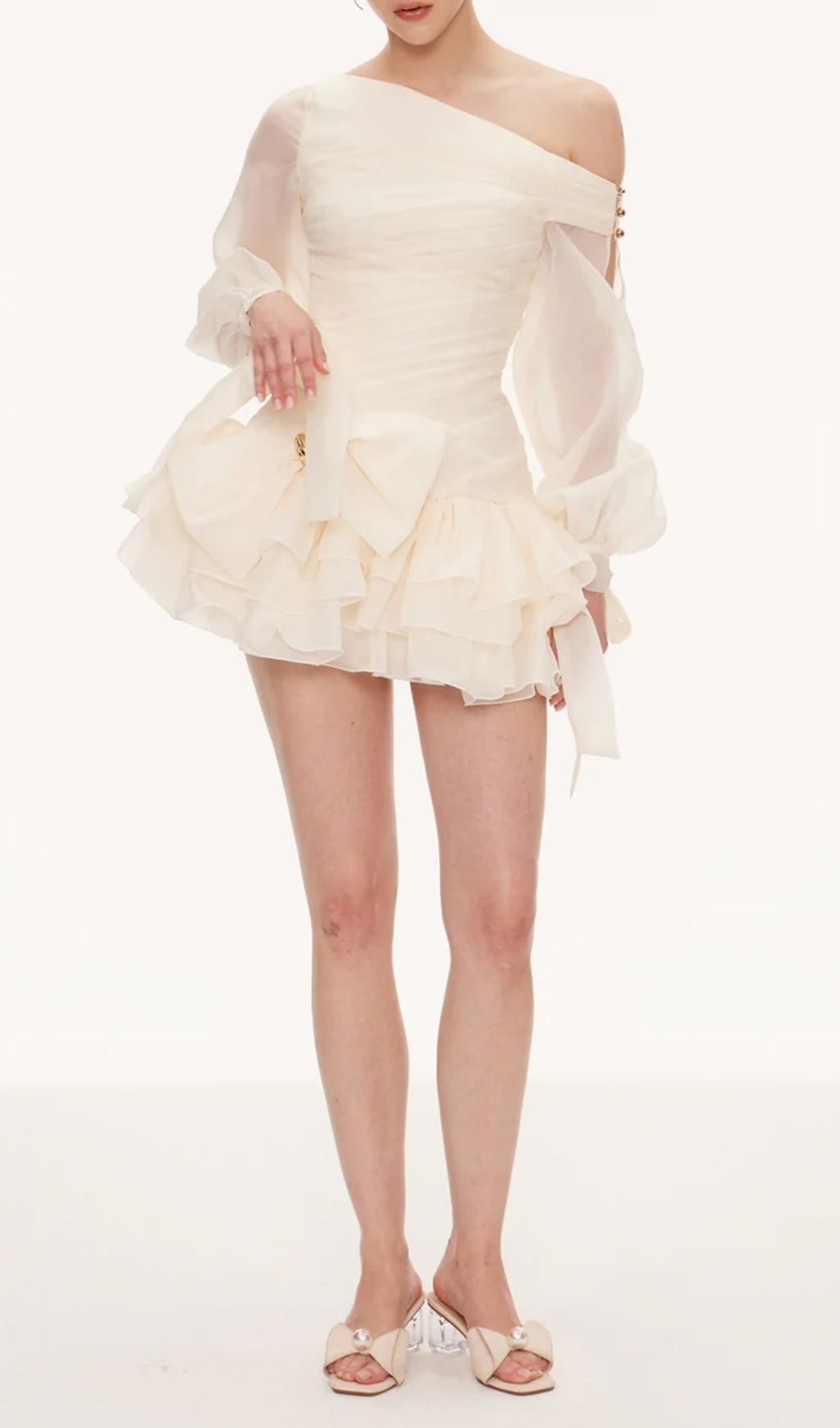 Fashionslee Women Kaija Bow Asymmetric Puffy Mini Dress