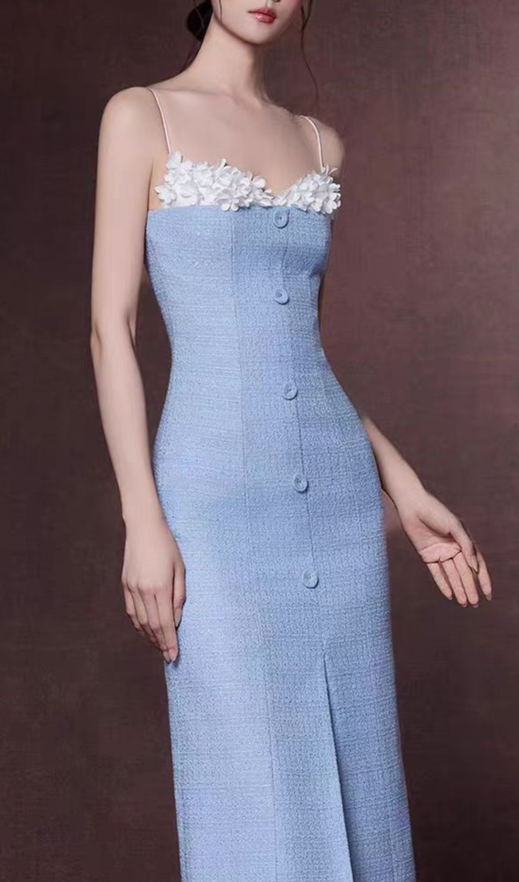 Fashionslee Women Juana Blue Strappy Slit Midi Dress