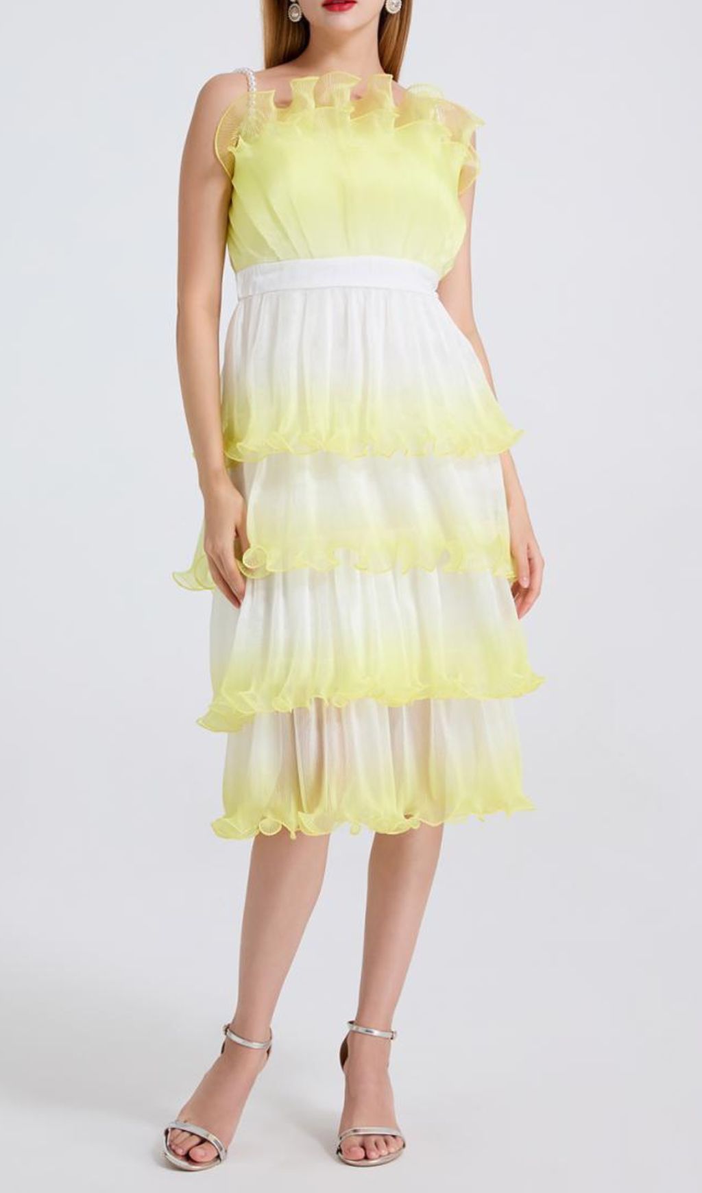 1e3a3cb93dda7cad285c2f47a9c2a1c9.jpg Fashionslee Women Fiene Yellow Strappy Cake Midi Dress