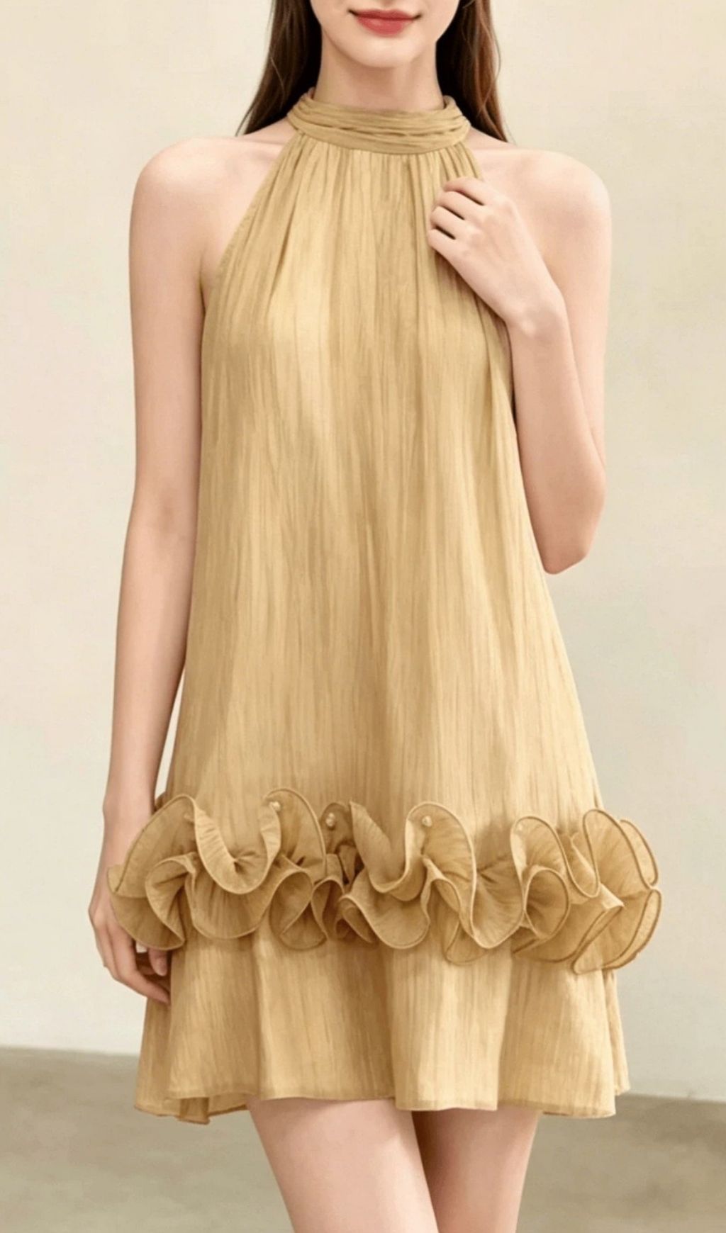Fashionslee Women Kila Halter Ruffle Trimmed Mini Dress