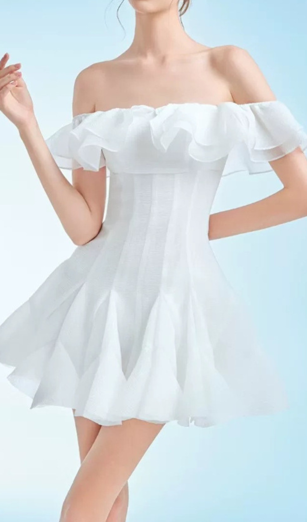 Fashionslee Women Dotty Ruffle Off-Shoulder Mini Dress